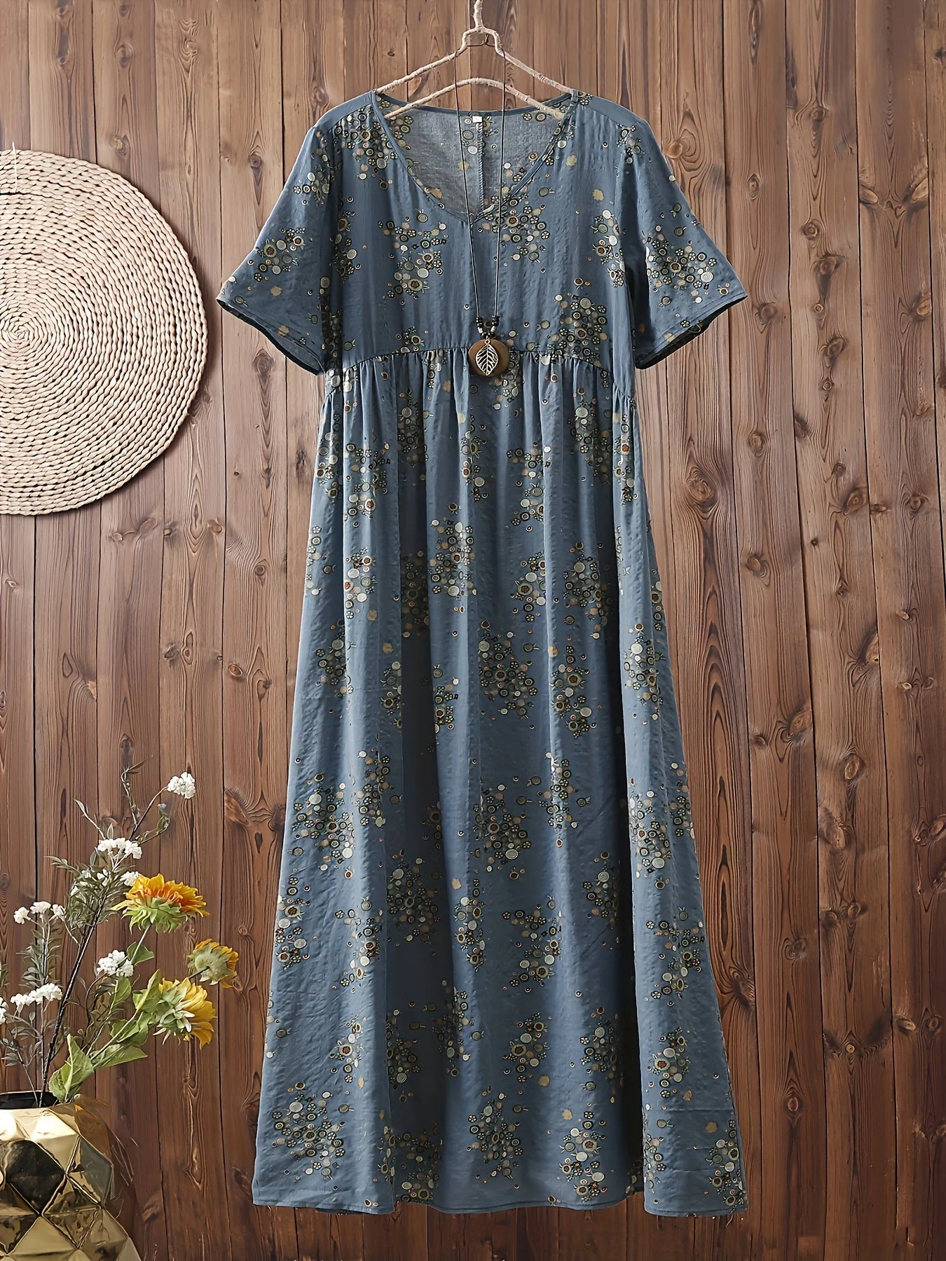 Damen Boho Maxikleid mit Blumenmuster und V-Ausschnitt, lässig, Sommer, große Größen - Image 4