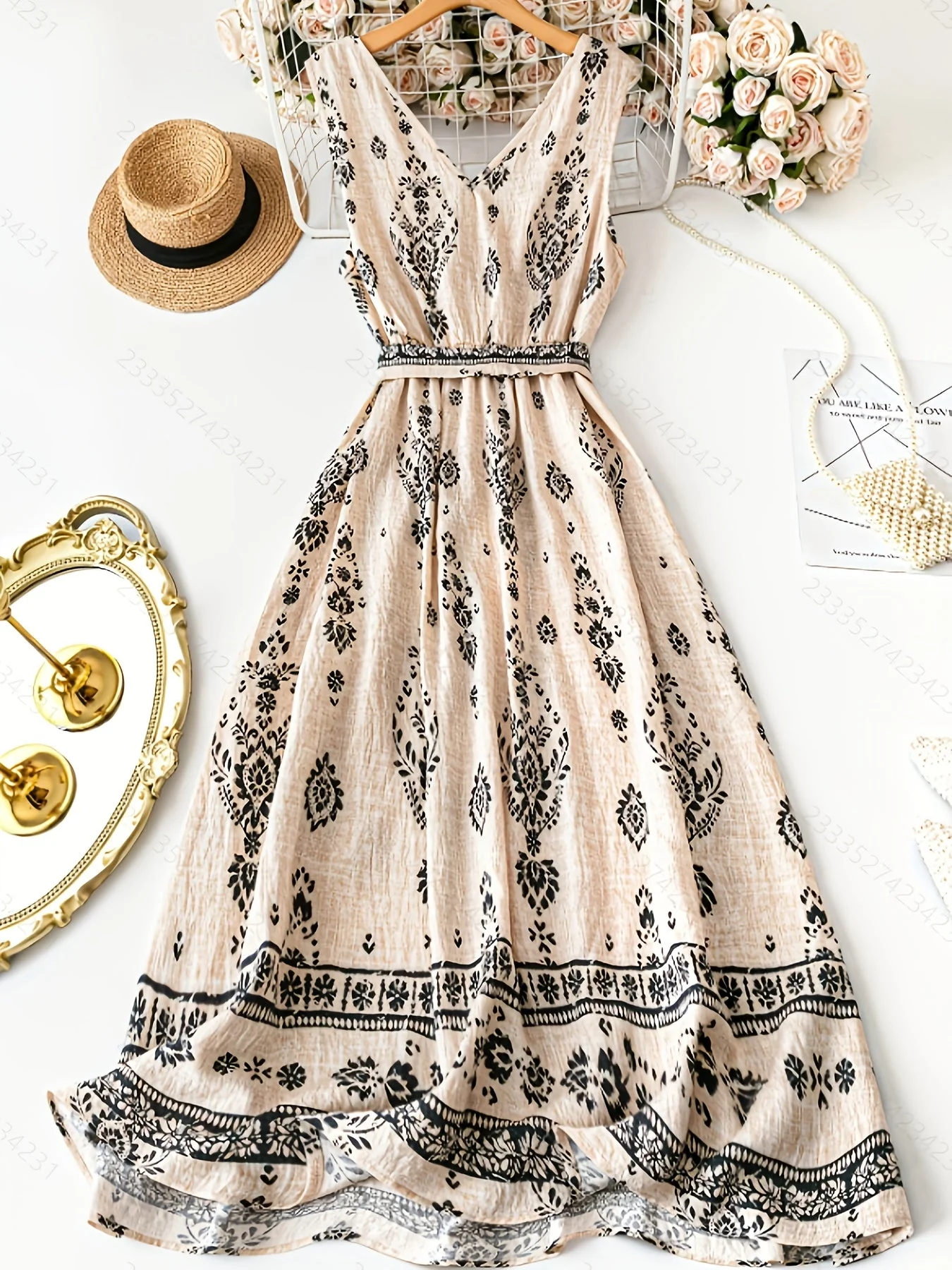 Damen Boho Maxikleid mit Gürtel und Blumenmuster – Elegantes Sommerkleid für Freizeit und Urlaub - Image 8