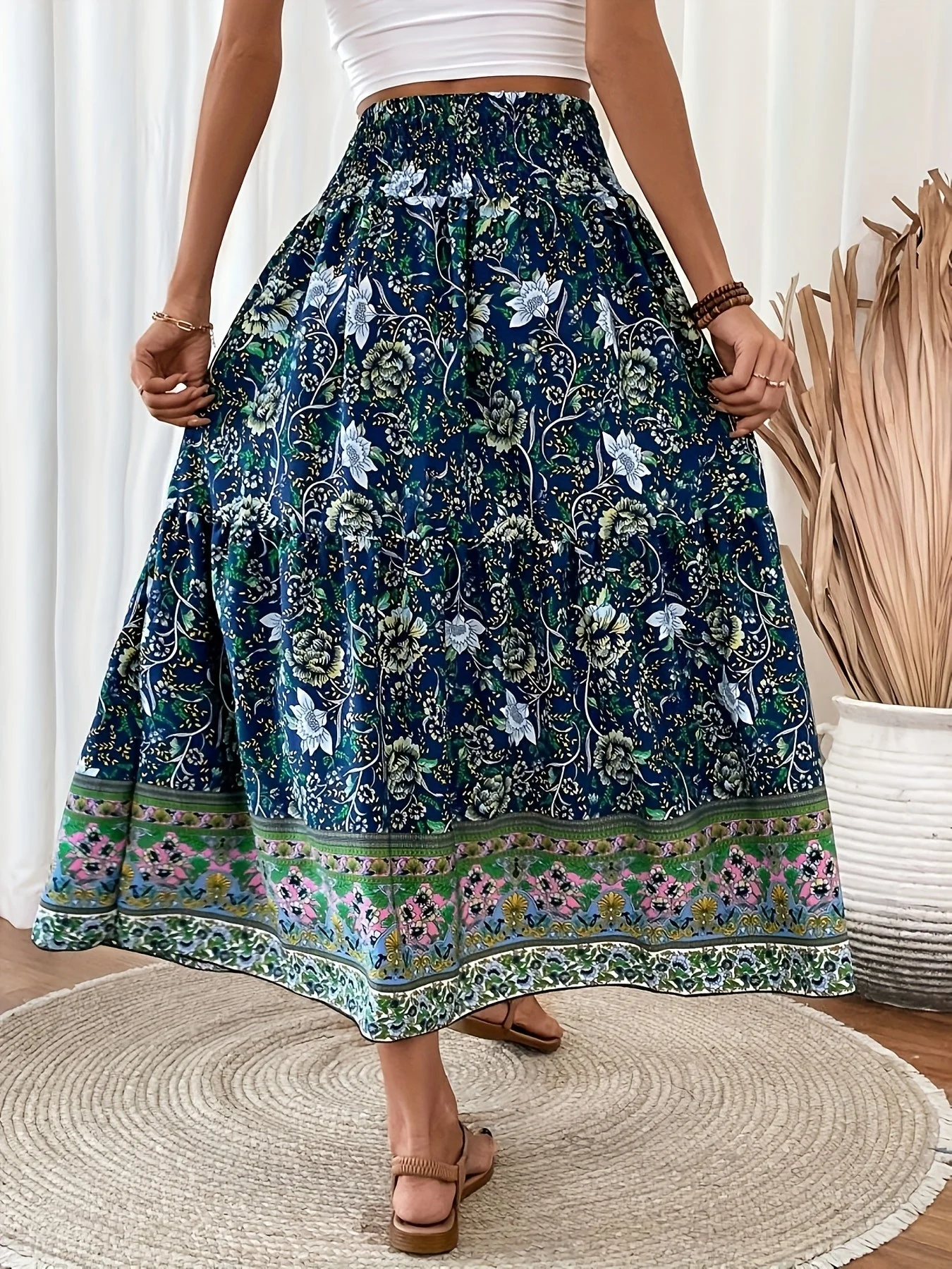 Damen Boho Maxirock mit Blumenmuster und Kordelzug – Eleganter Sommerrock für Freizeit und Urlaub - Image 10