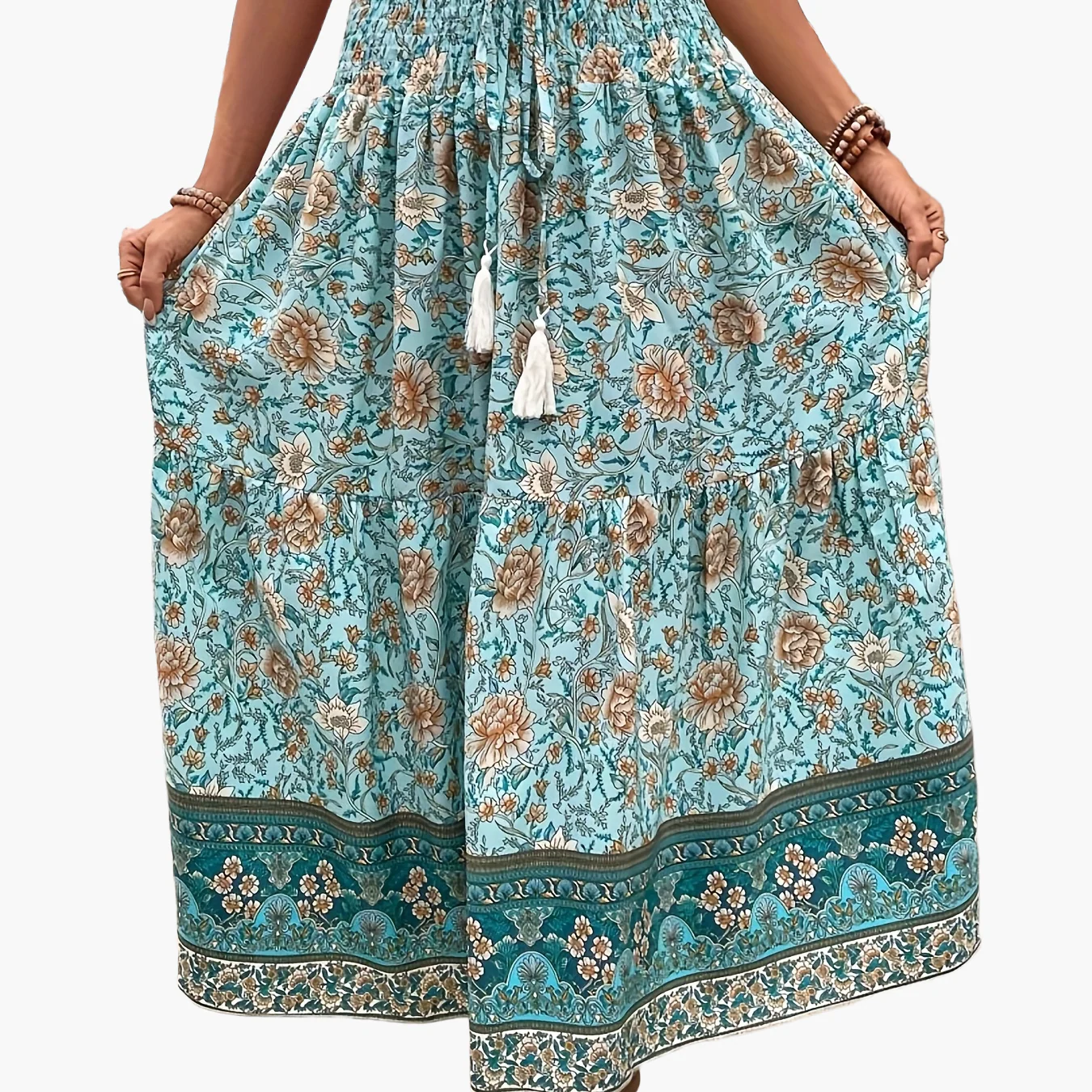 Damen Boho Maxirock mit Blumenmuster und Kordelzug – Eleganter Sommerrock für Freizeit und Urlaub - Image 12