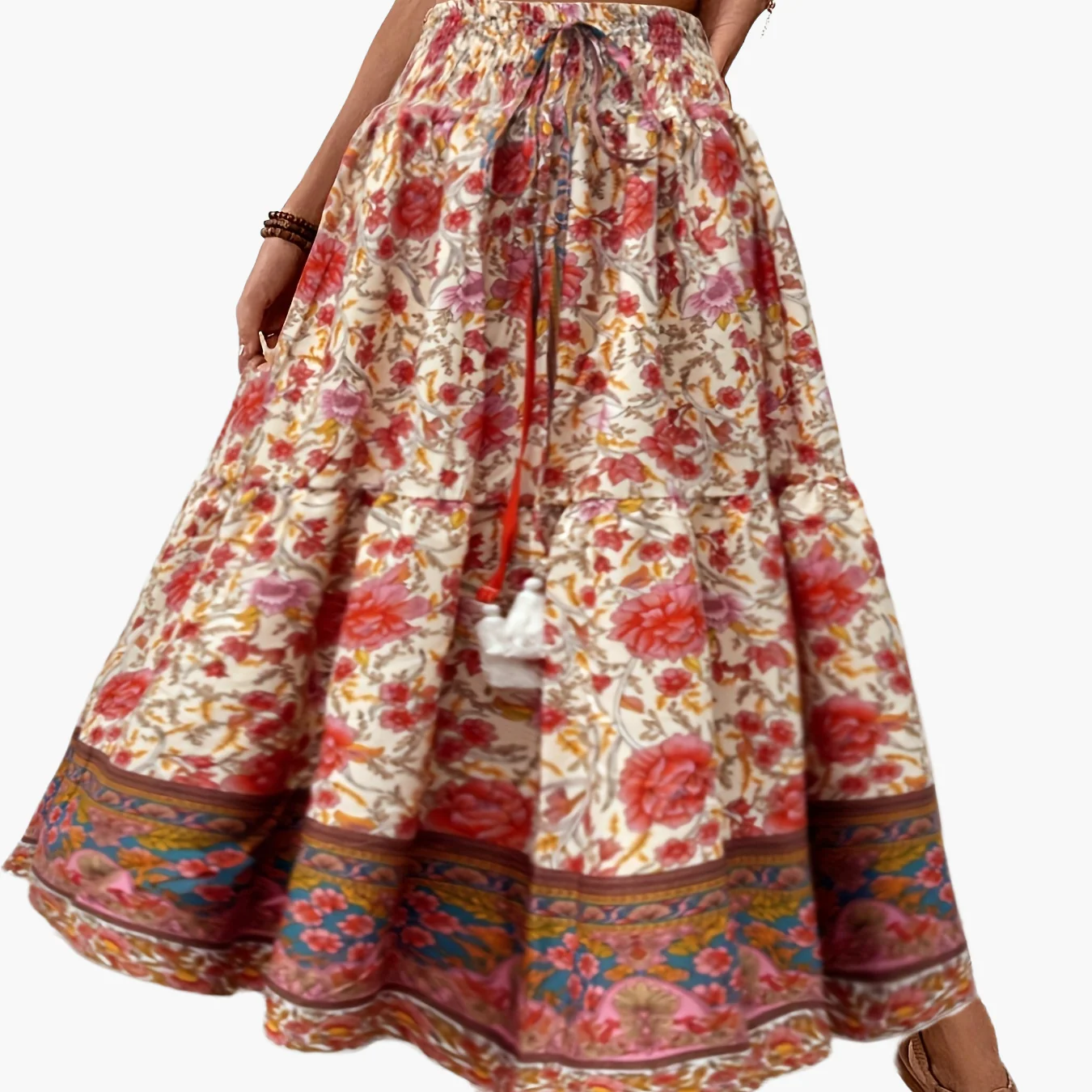 Damen Boho Maxirock mit Blumenmuster und Kordelzug – Eleganter Sommerrock für Freizeit und Urlaub - Image 13