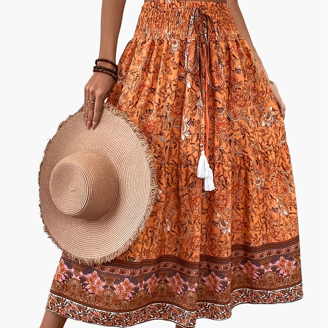Damen Boho Maxirock mit Blumenmuster und Kordelzug – Eleganter Sommerrock für Freizeit und Urlaub - Image 16