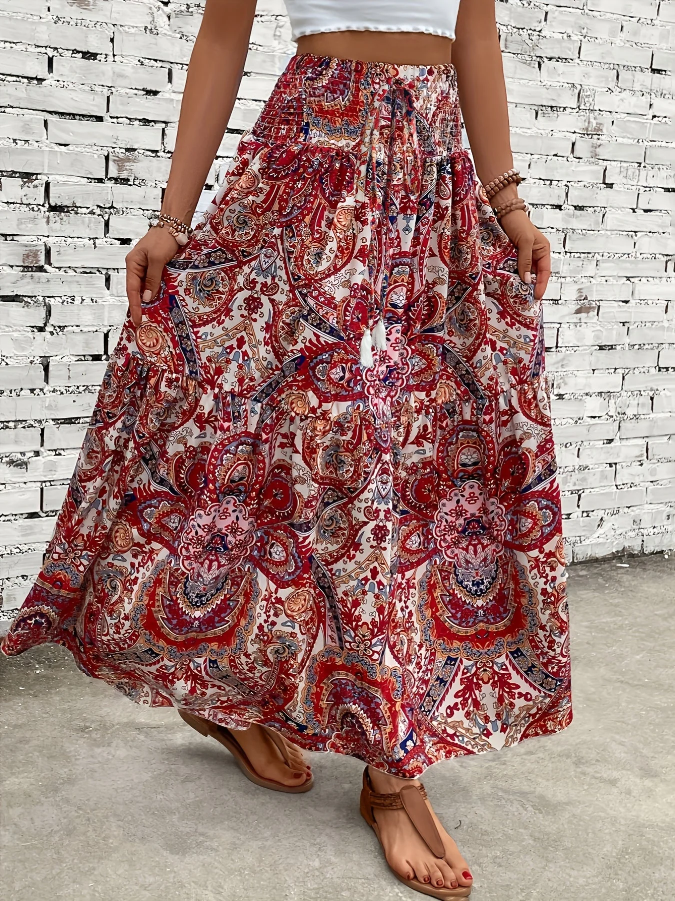 Damen Boho Maxirock mit Blumenmuster und Kordelzug – Eleganter Sommerrock für Freizeit und Urlaub - Image 6