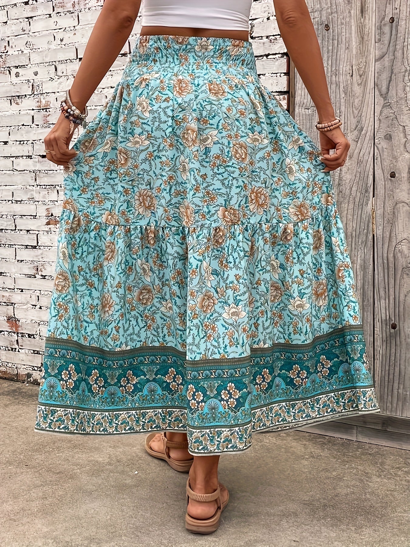 Damen Boho Maxirock mit Blumenmuster und Kordelzug – Eleganter Sommerrock für Freizeit und Urlaub - Image 8