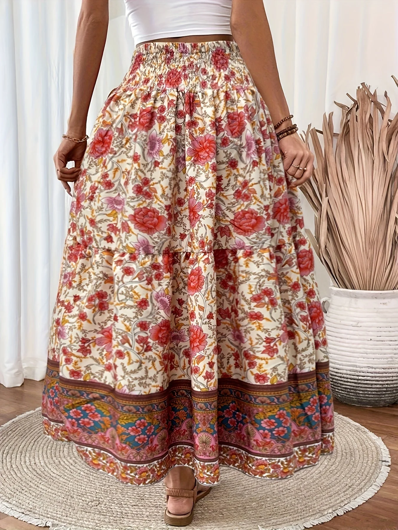 Damen Boho Maxirock mit Blumenmuster und Kordelzug – Eleganter Sommerrock für Freizeit und Urlaub - Image 9