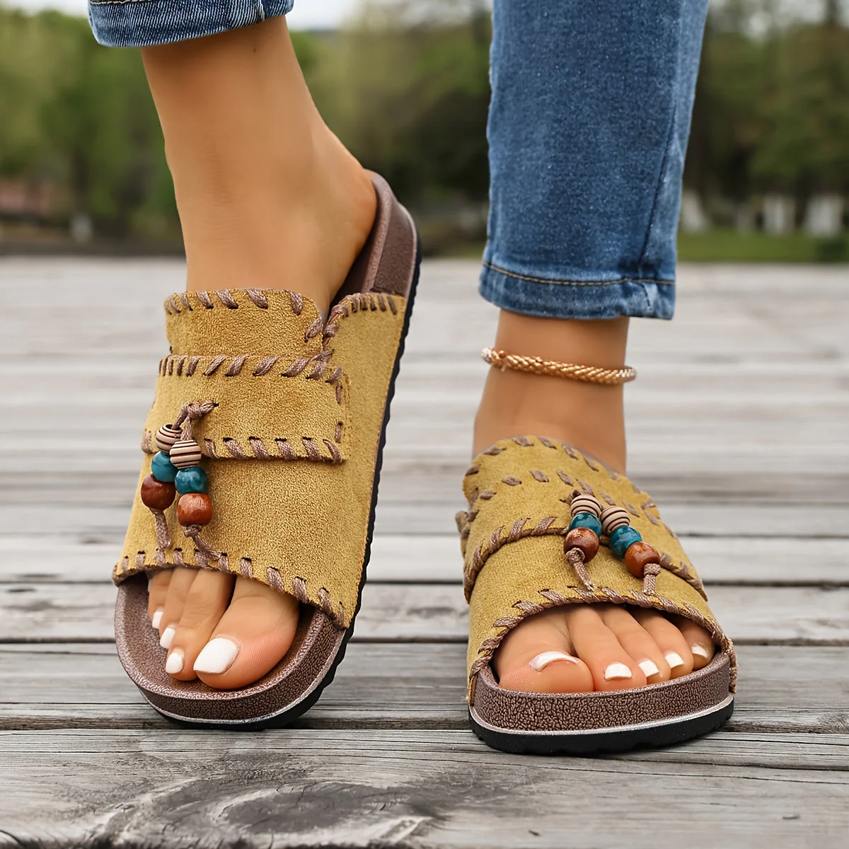 Damen Boho Slide Sandalen mit Perlen und Stickerei – Sommer Freizeit Schuhe - Image 9