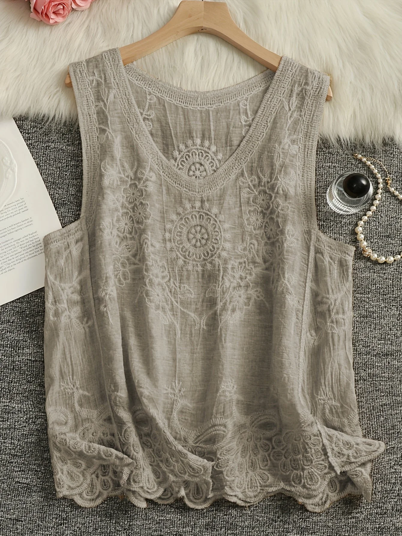Damen Boho Stickerei Tanktop mit floralen Details – Sommer Freizeitmode - Image 2