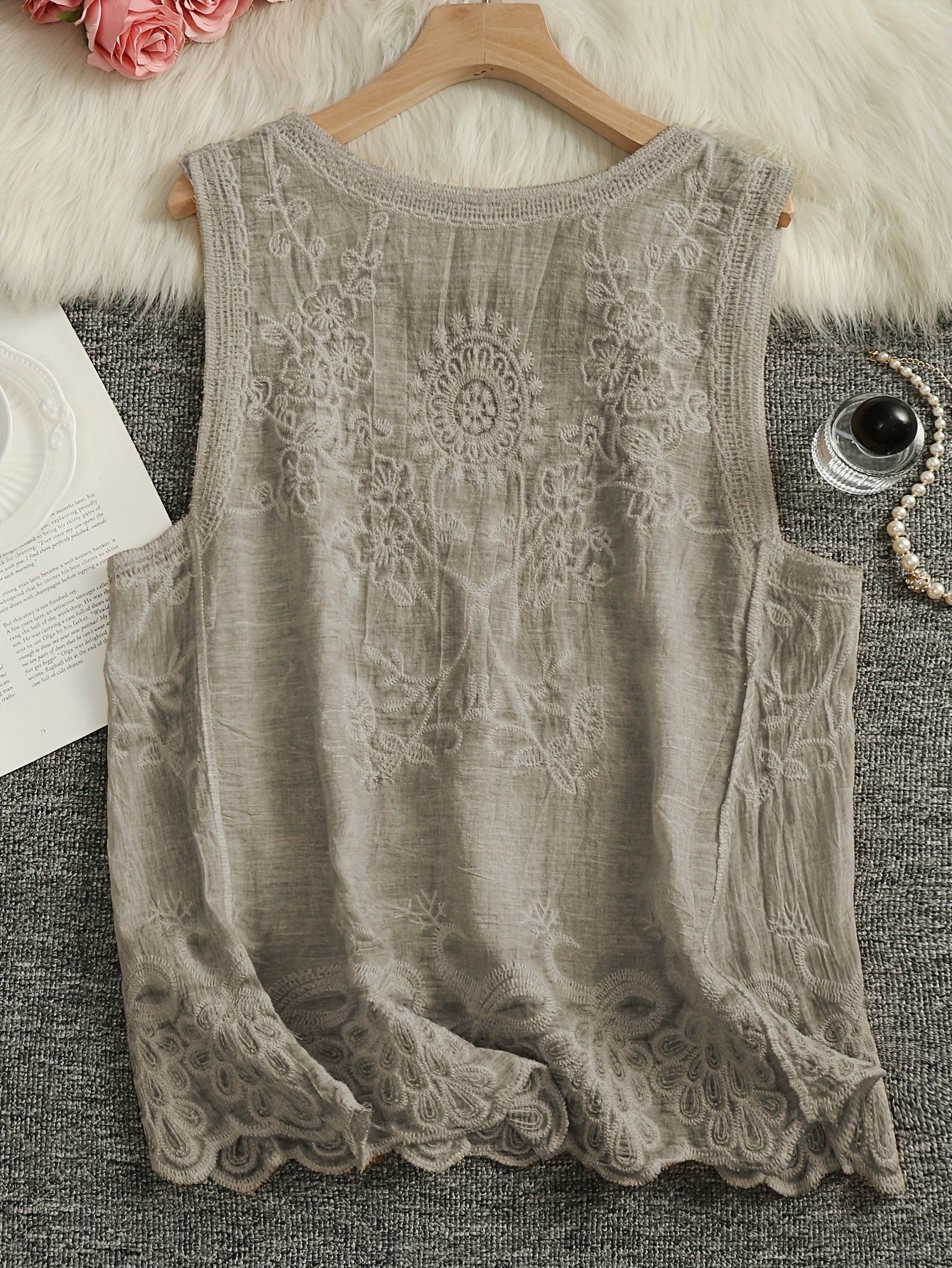 Damen Boho Stickerei Tanktop mit floralen Details – Sommer Freizeitmode - Image 3