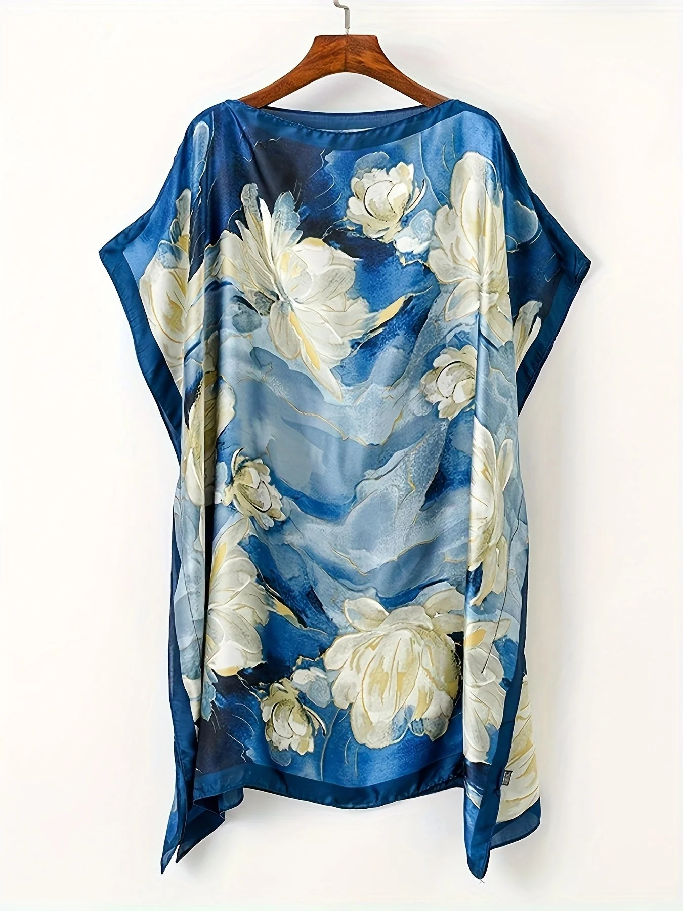 Damen Boho Strandponcho – Asymmetrisch, Floralmuster, Perfekt für Urlaub & Sommer - Image 2