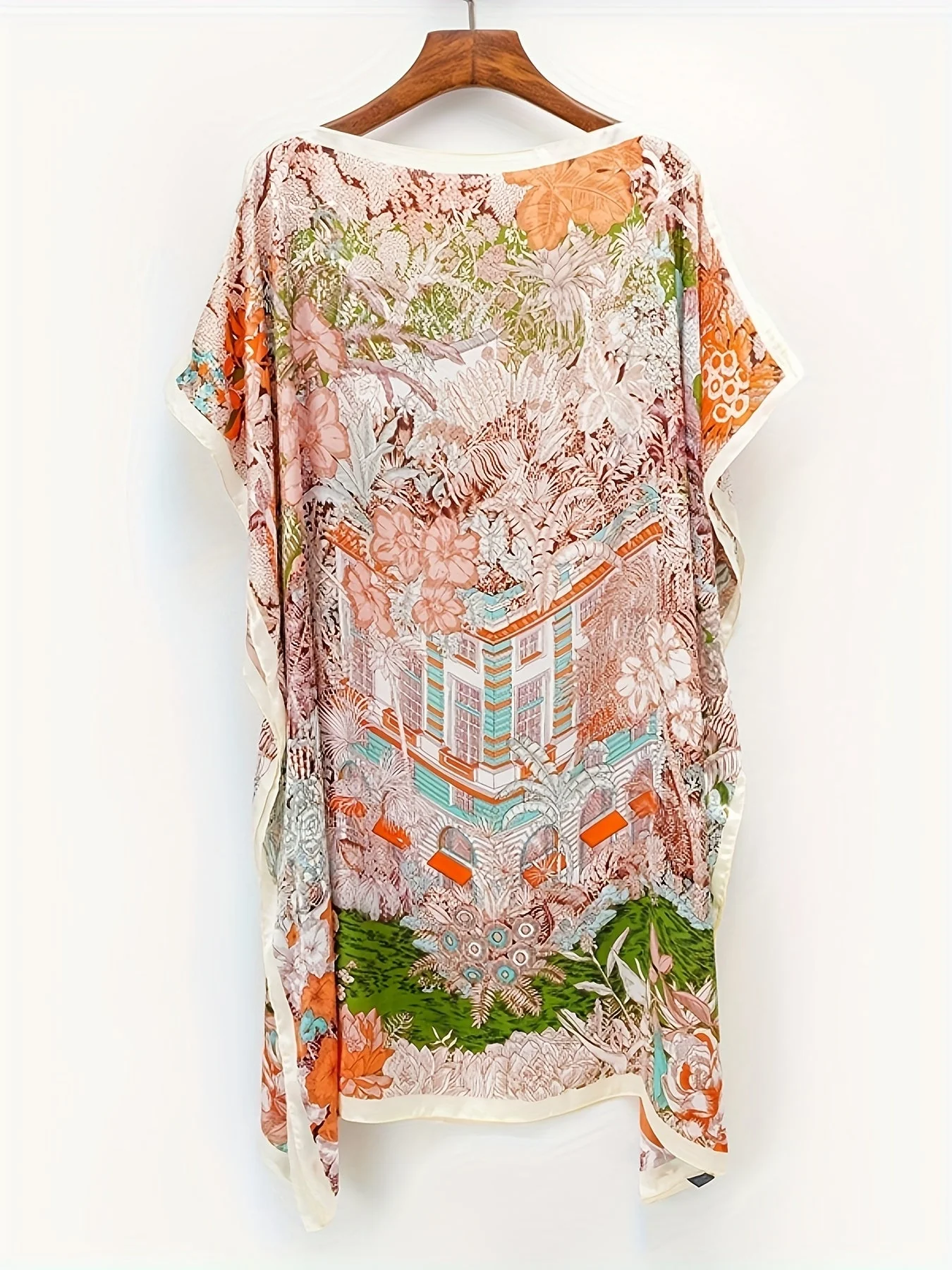 Damen Boho Strandponcho – Asymmetrisch, Floralmuster, Perfekt für Urlaub & Sommer - Image 3