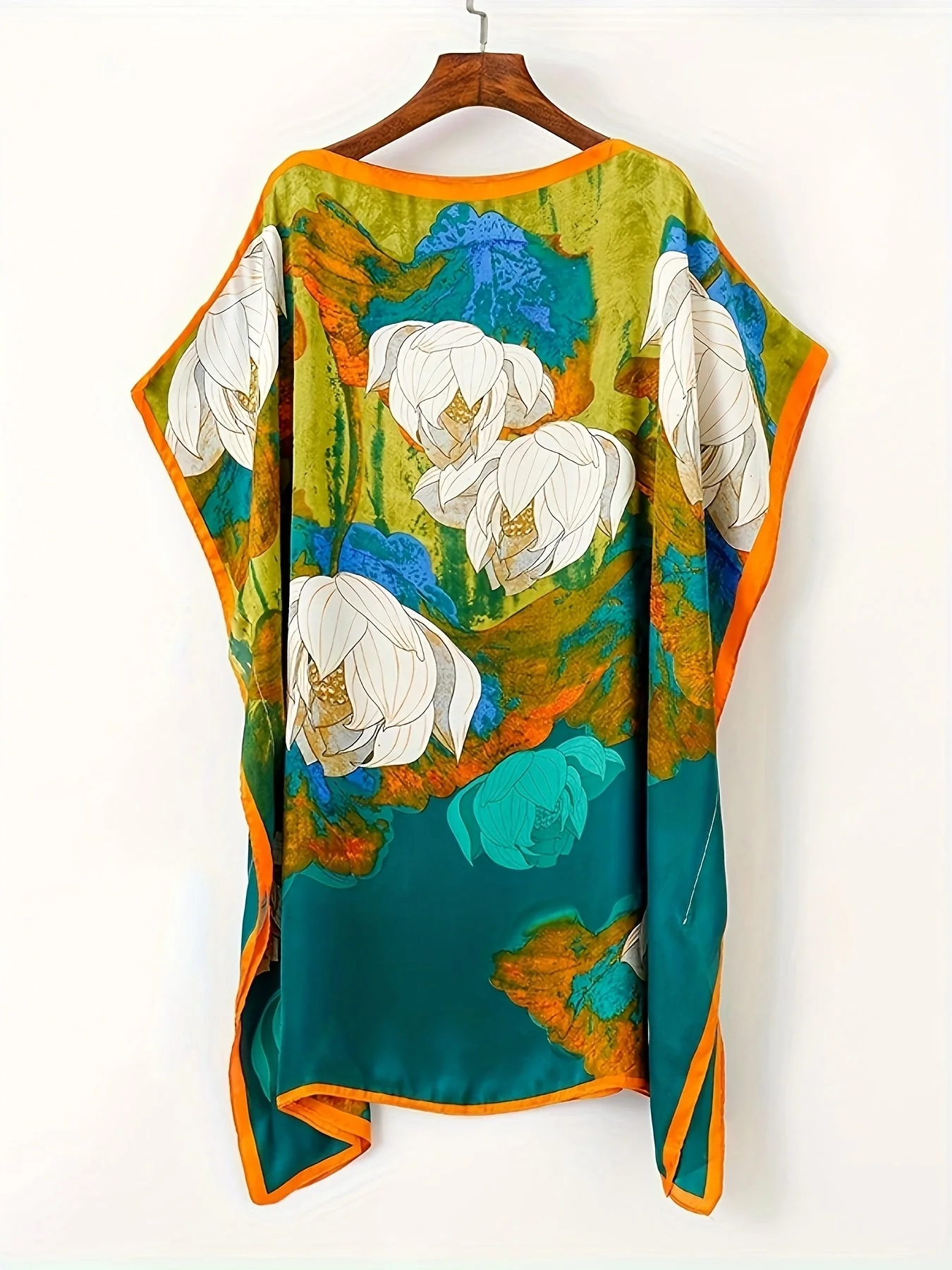 Damen Boho Strandponcho – Asymmetrisch, Floralmuster, Perfekt für Urlaub & Sommer - Image 4