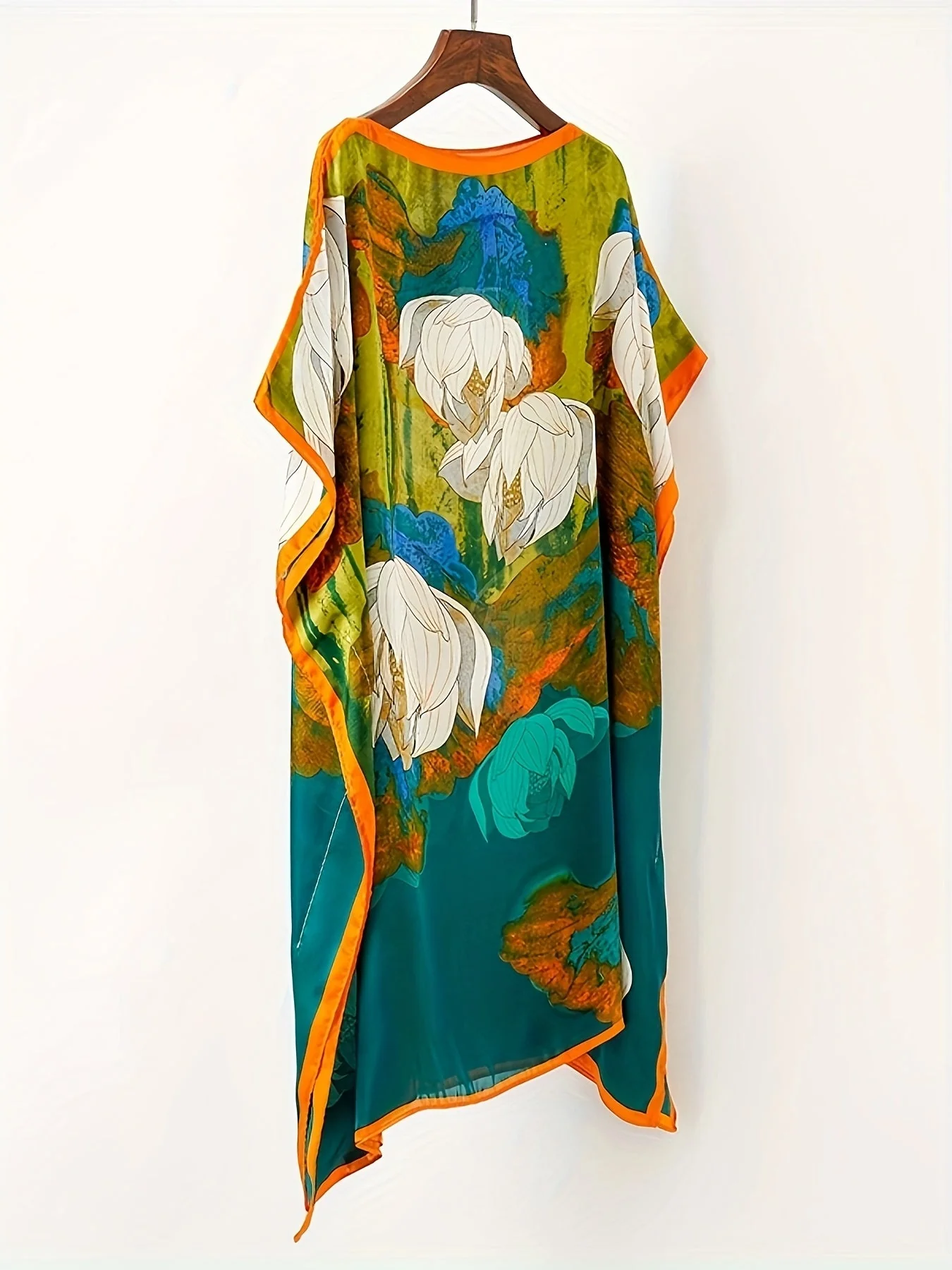 Damen Boho Strandponcho – Asymmetrisch, Floralmuster, Perfekt für Urlaub & Sommer - Image 8