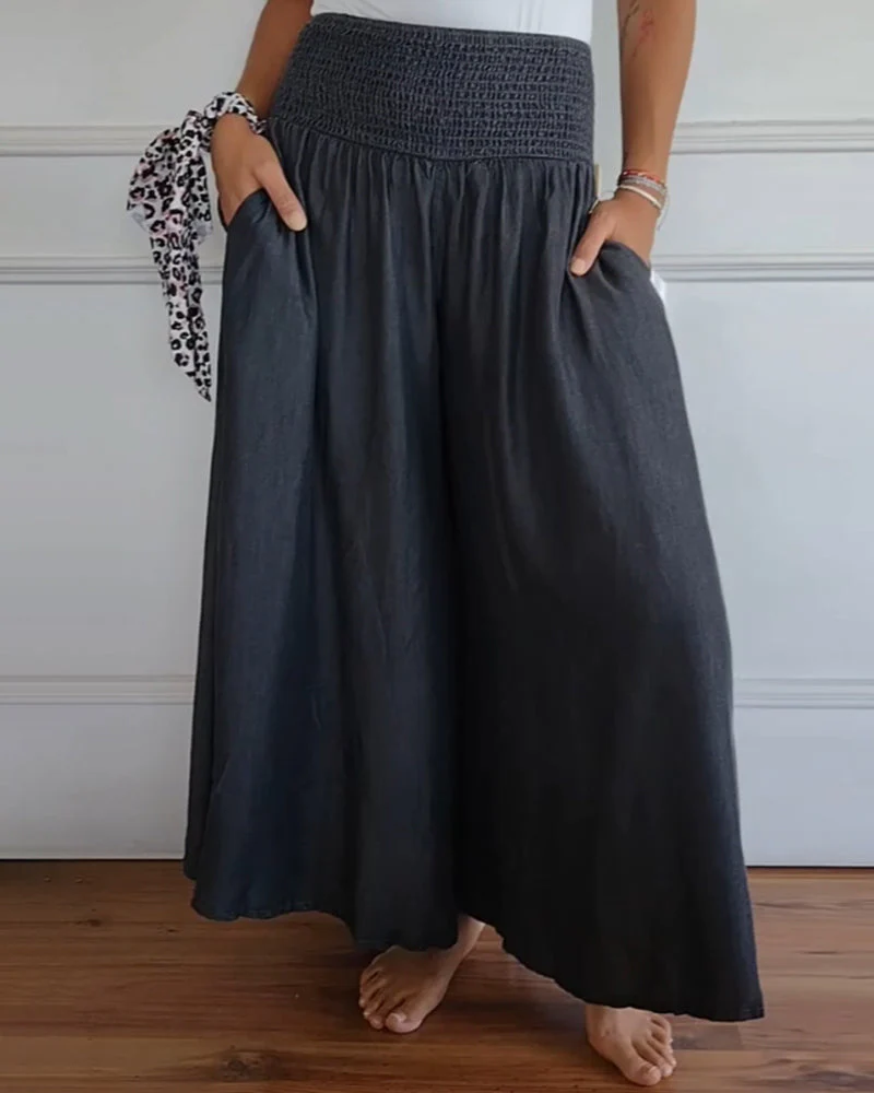 Damen Boho Weite Freizeithose mit hohem Bund und Taschen – Komfort & Stil für Alltag und Urlaub - Image 12