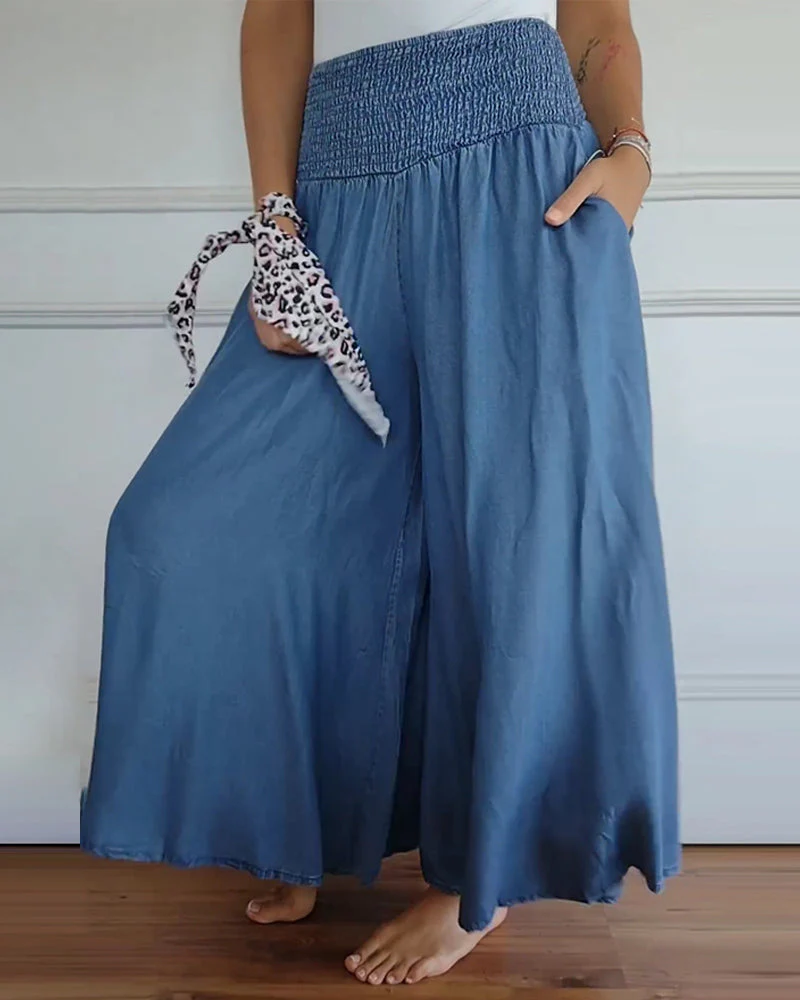 Damen Boho Weite Freizeithose mit hohem Bund und Taschen – Komfort & Stil für Alltag und Urlaub - Image 3