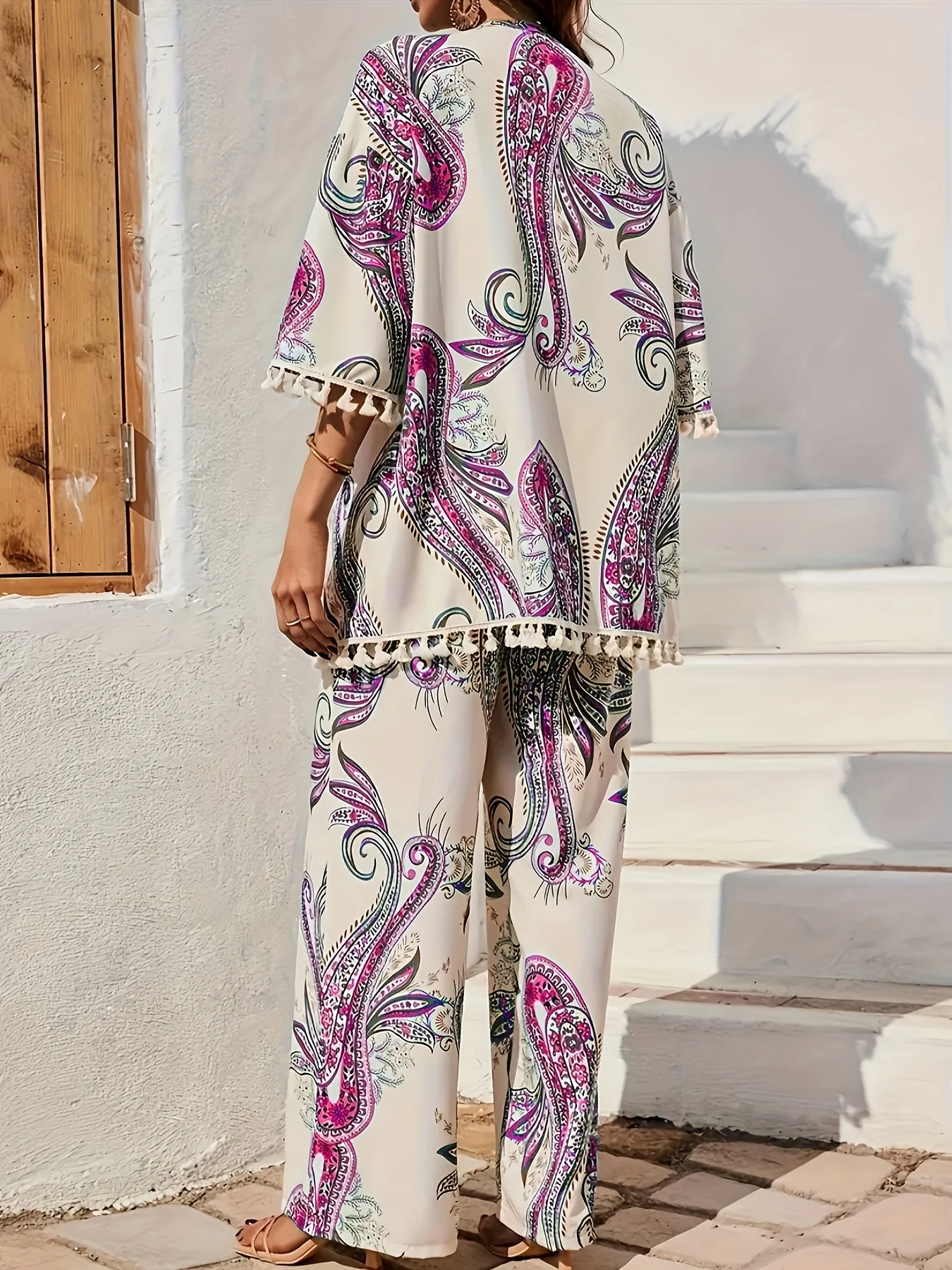Damen Boho Zweiteiler Set Kimono und Weite Hose mit Paisley-Muster – Perfekt für Frühling & Sommer - Image 4