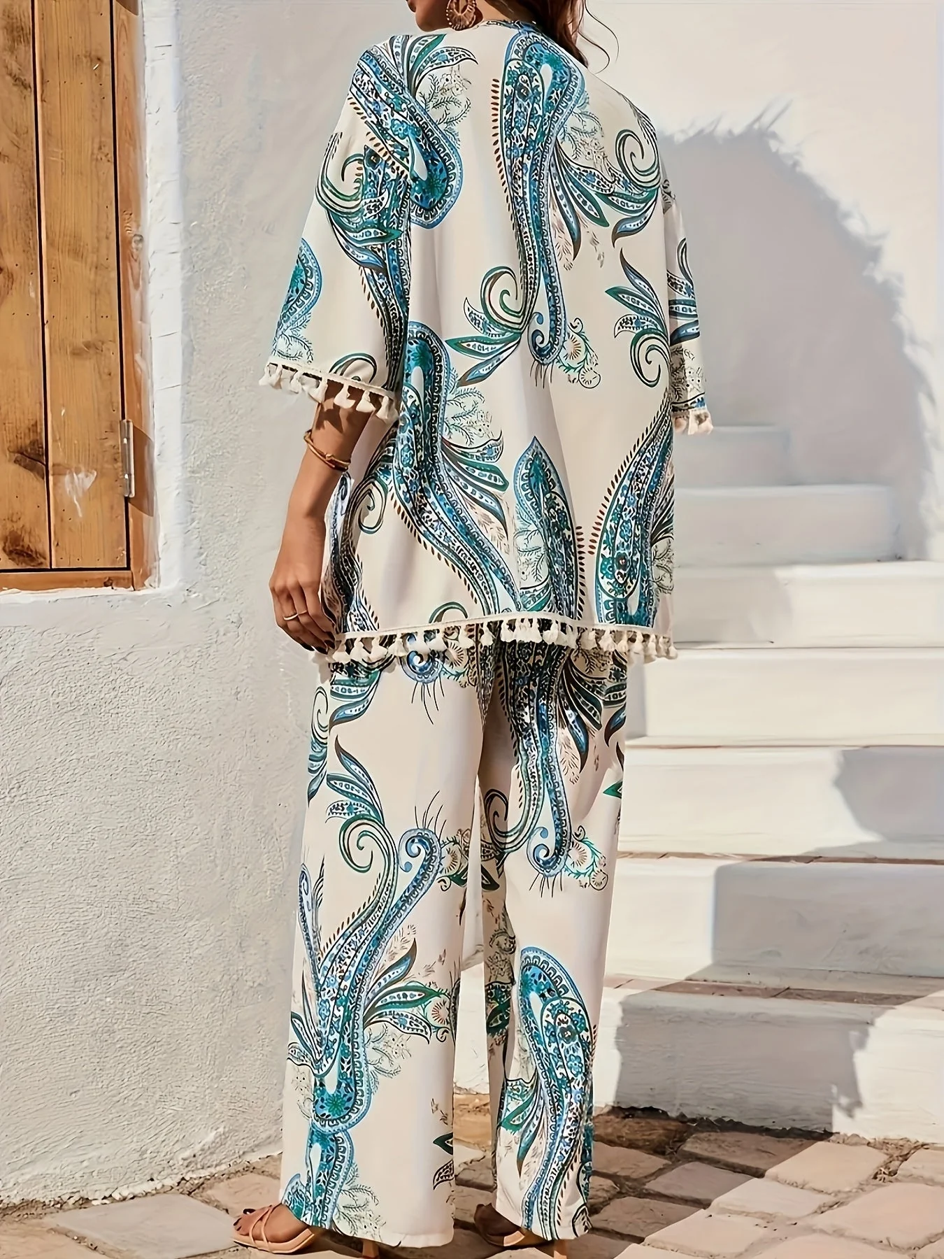 Damen Boho Zweiteiler Set Kimono und Weite Hose mit Paisley-Muster – Perfekt für Frühling & Sommer - Image 5