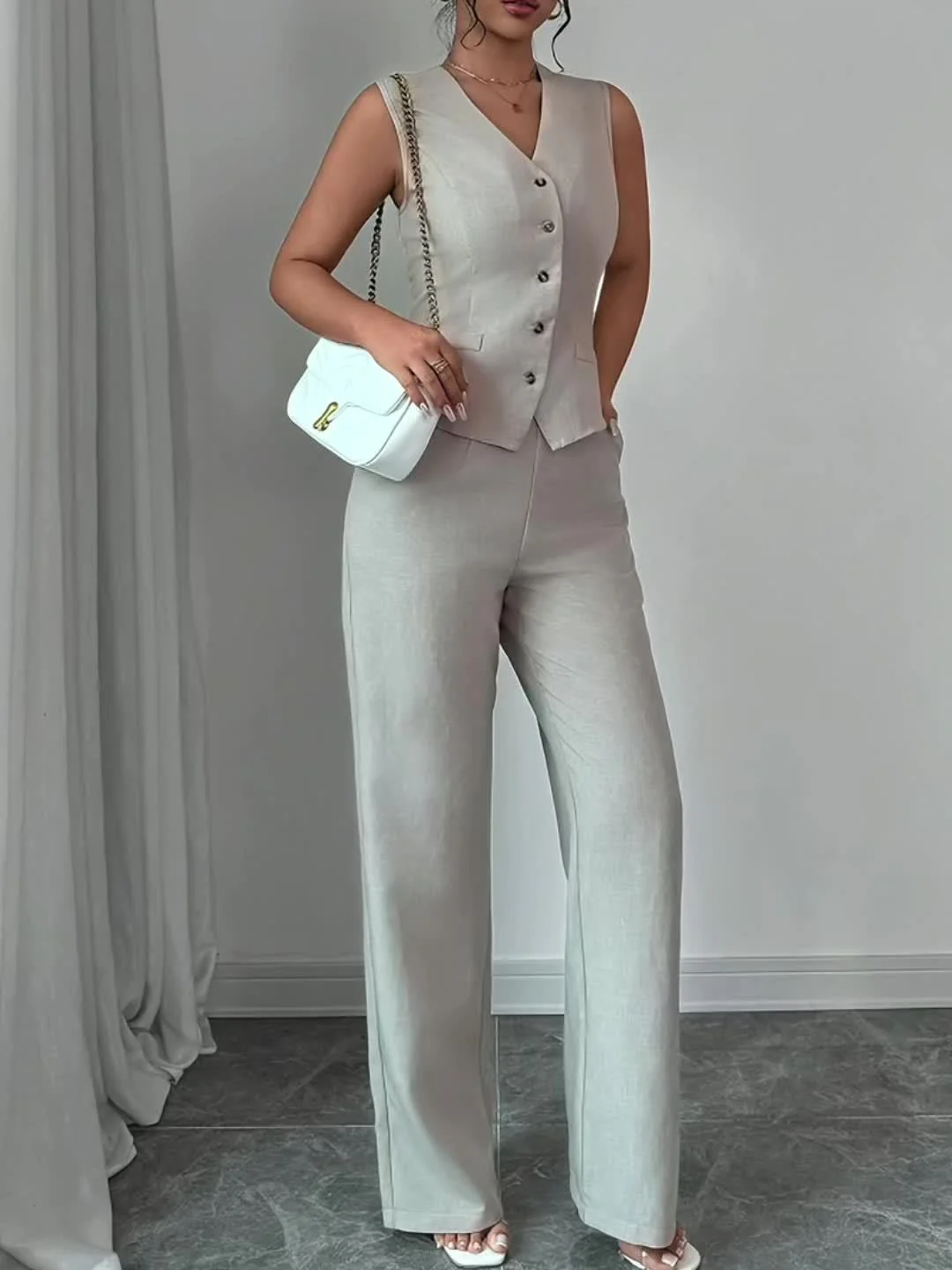 Damen Business Anzug Set Elegant Zweiteiler mit Weste und Hose Büro-Outfit - Image 2