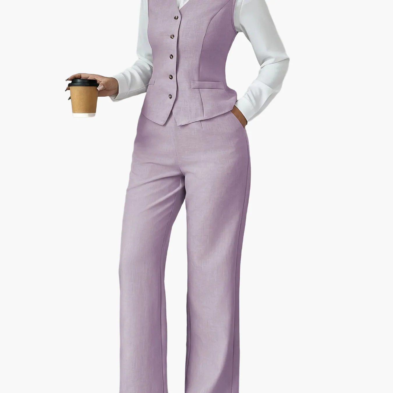 Damen Business Anzug Set Elegant Zweiteiler mit Weste und Hose Büro-Outfit - Image 6