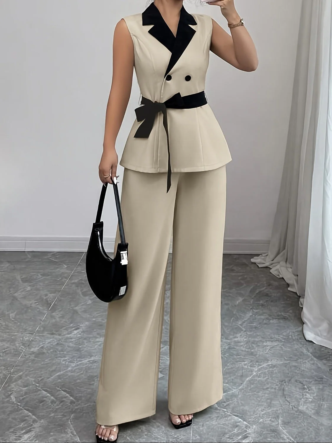 Damen Business Anzug Set mit ärmellosem Blazer und weitem Bein – Eleganter Stil für Büro & Alltag - Image 2