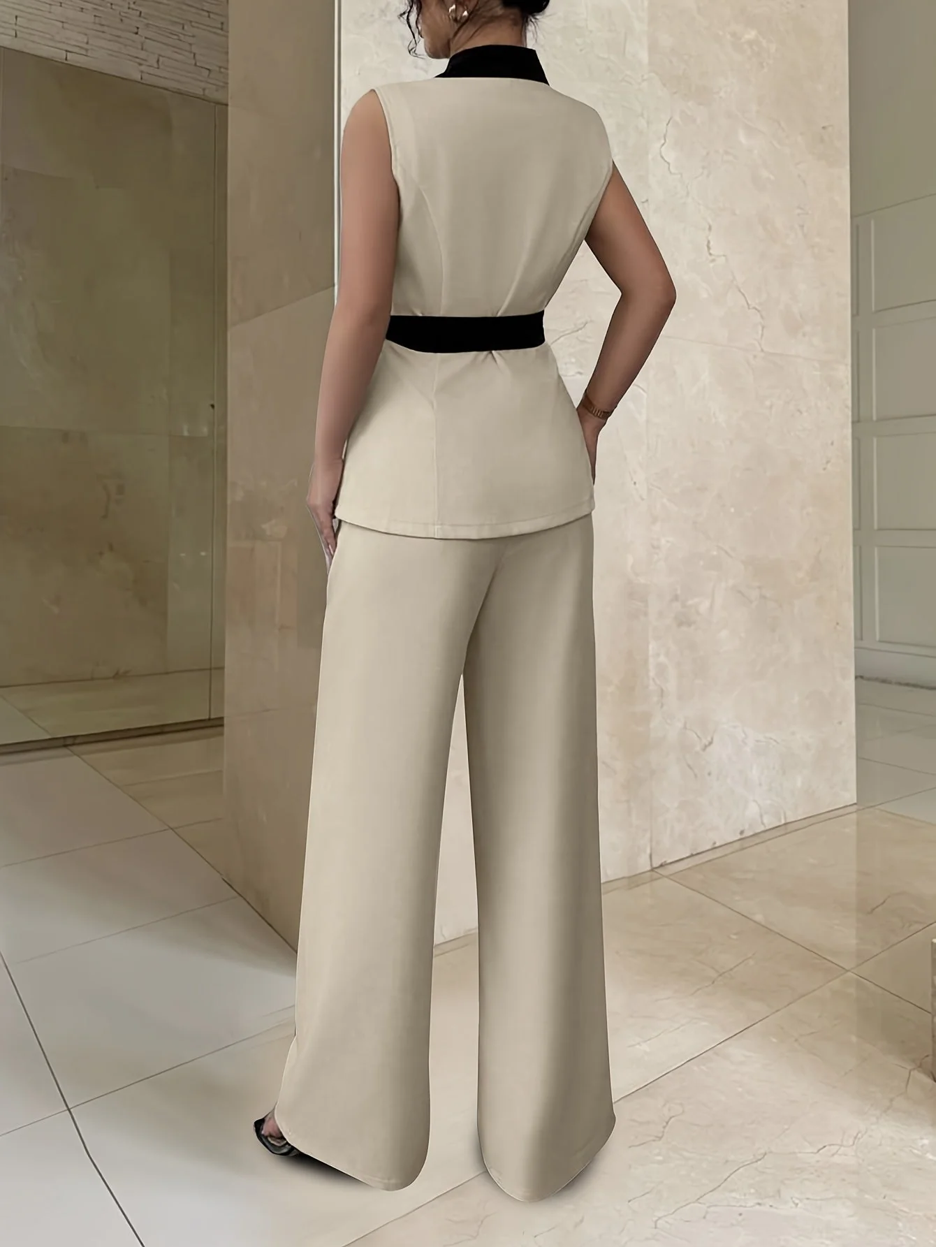 Damen Business Anzug Set mit ärmellosem Blazer und weitem Bein – Eleganter Stil für Büro & Alltag - Image 3