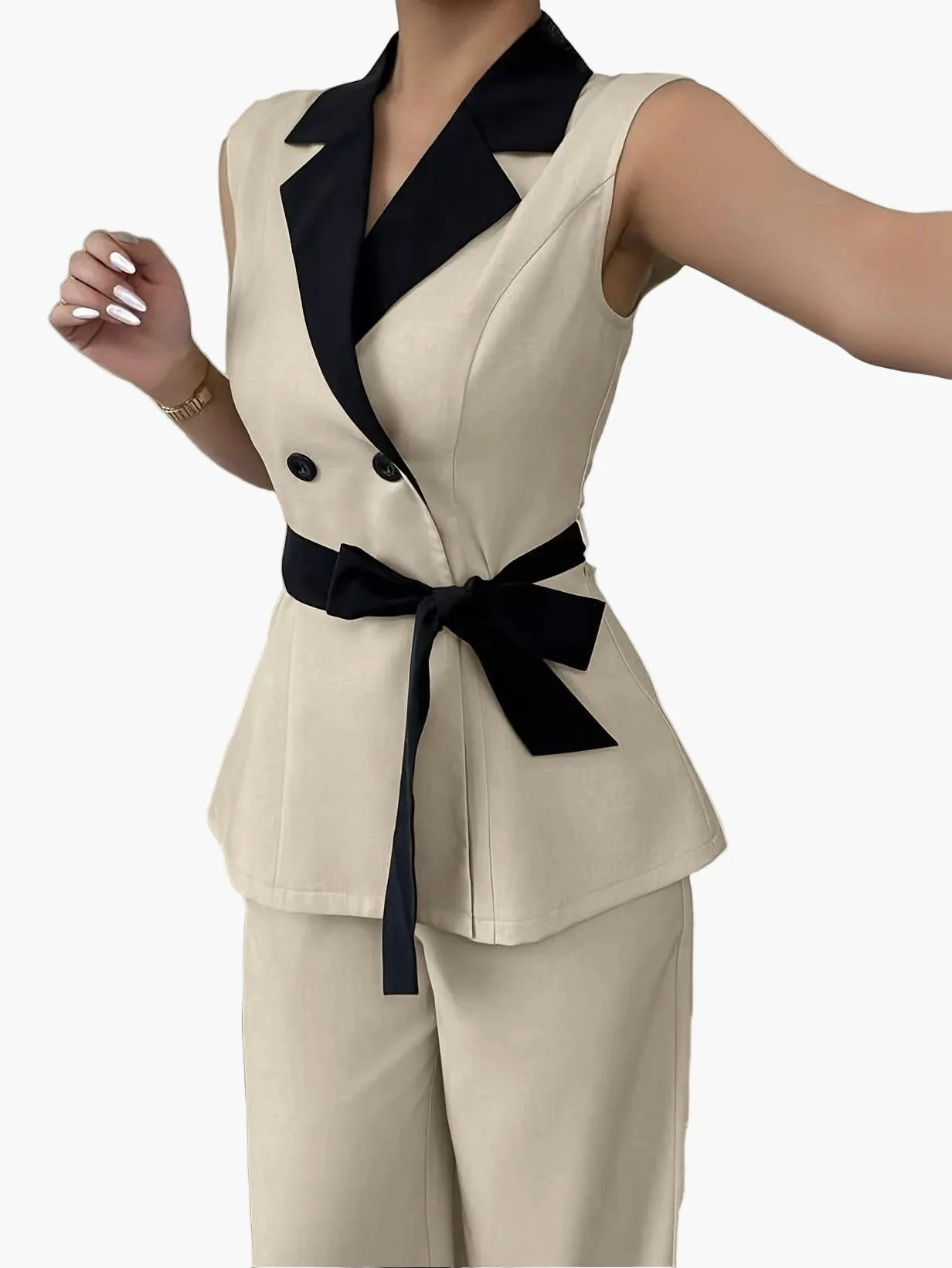 Damen Business Anzug Set mit ärmellosem Blazer und weitem Bein – Eleganter Stil für Büro & Alltag - Image 5