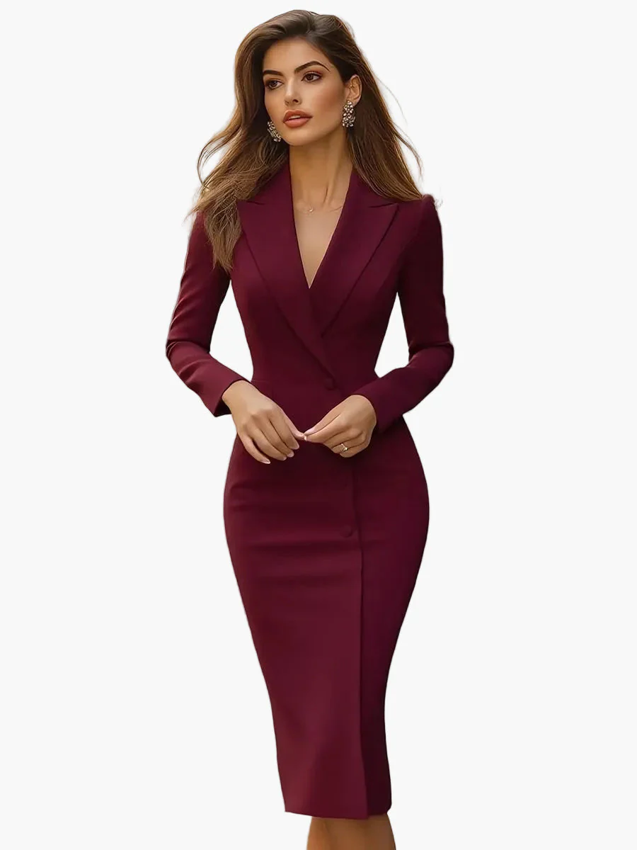 Damen Business Etuikleid Elegant mit Reverskragen und Knopfdetails – Knielang, Figurbetont, Für Büro & Abend - Image 7