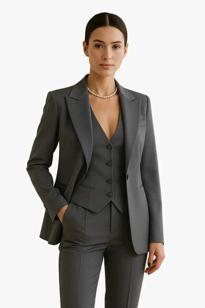 Damen Business Hosenanzug 3-teilig – Eleganter Blazer, Weste & Hose für Büro & formelle Anlässe