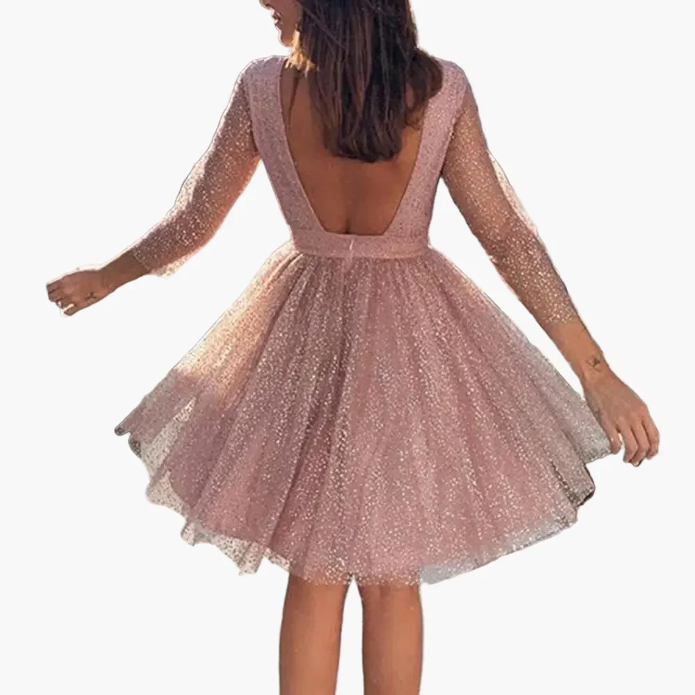 Damen Cocktailkleid mit Glitzer und 3/4 Ärmeln für Abendveranstaltungen und Partys - Image 4