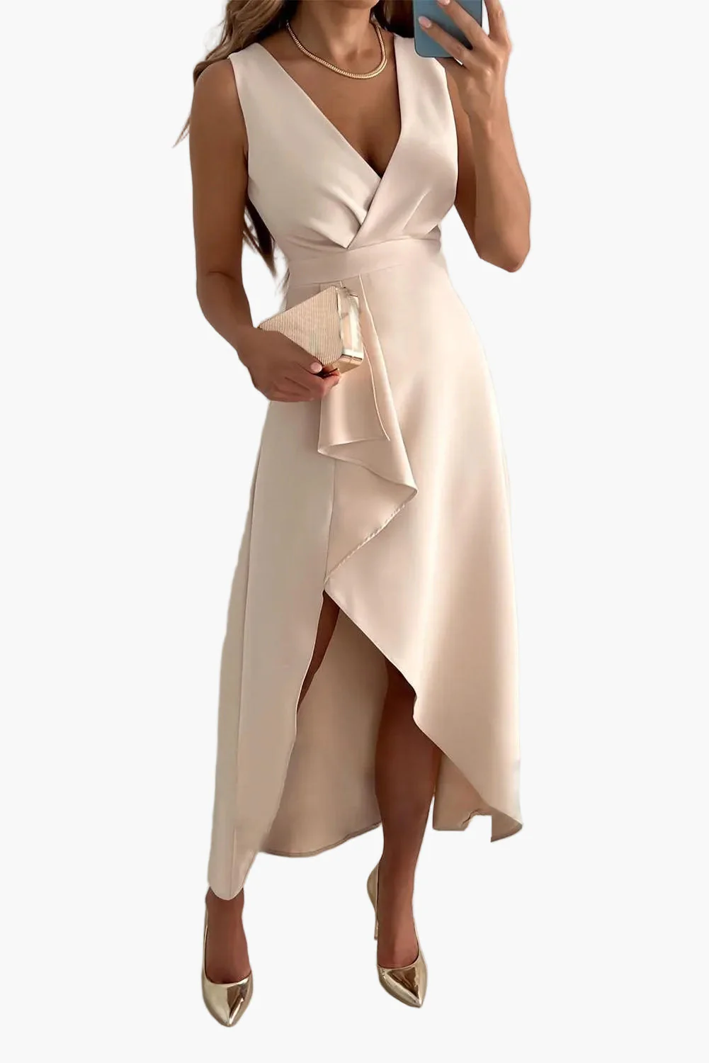 Damen Cocktailkleid Wickeloptik Asymmetrisch Elegantes Abendkleid für festliche Anlässe