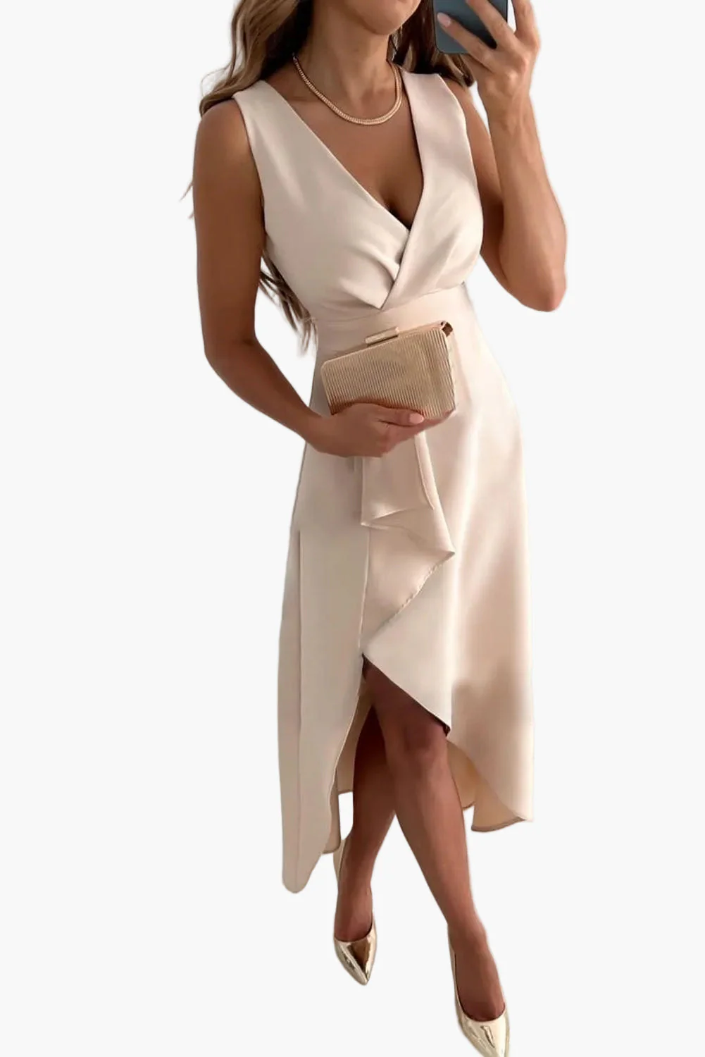 Damen Cocktailkleid Wickeloptik Asymmetrisch Elegantes Abendkleid für festliche Anlässe - Image 4