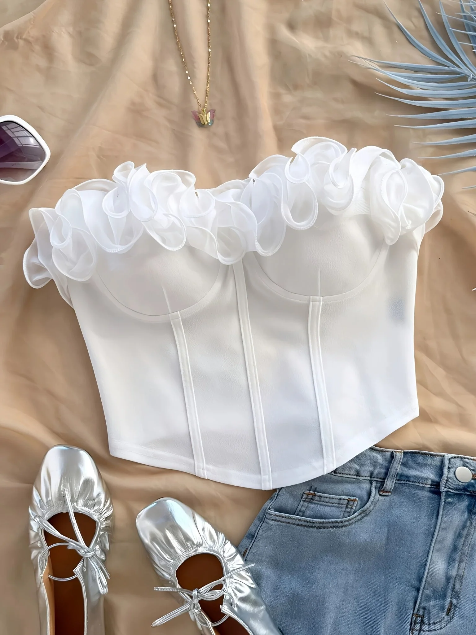 Damen Corsagen-Top Elegant mit Rüschen – Stilvolles Bustier für Frühling und Sommer