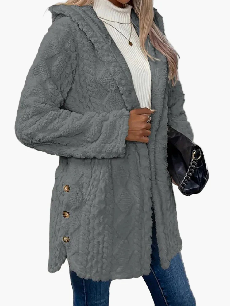 Damen Cozy Kapuzenjacke für Herbst und Winter – Lässiger Style mit Knopfdetails - Image 2