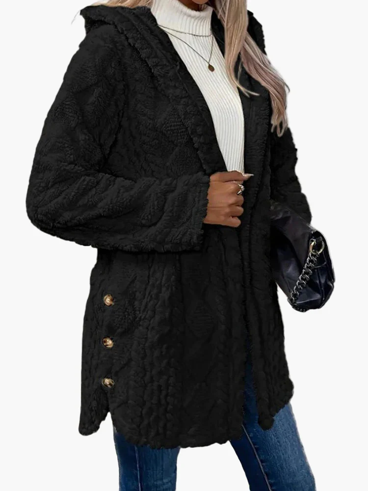 Damen Cozy Kapuzenjacke für Herbst und Winter – Lässiger Style mit Knopfdetails - Image 3