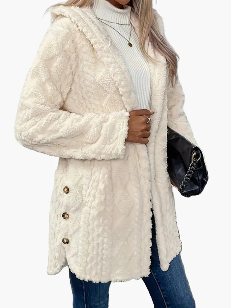 Damen Cozy Kapuzenjacke für Herbst und Winter – Lässiger Style mit Knopfdetails - Image 4