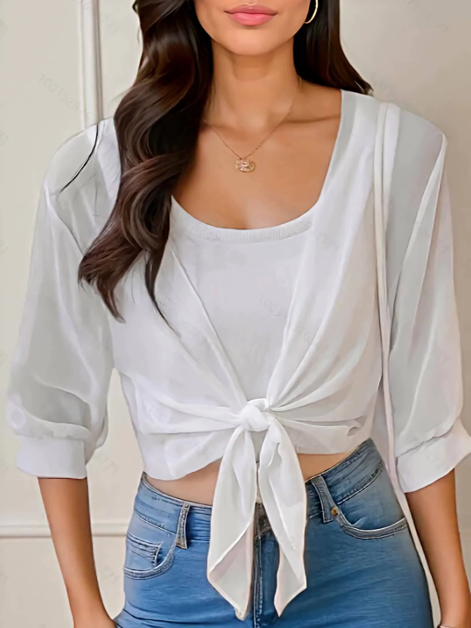 Damen Crop-Bluse mit Knoten-Detail und Halbarm – Modisch für Alltag und Freizeit