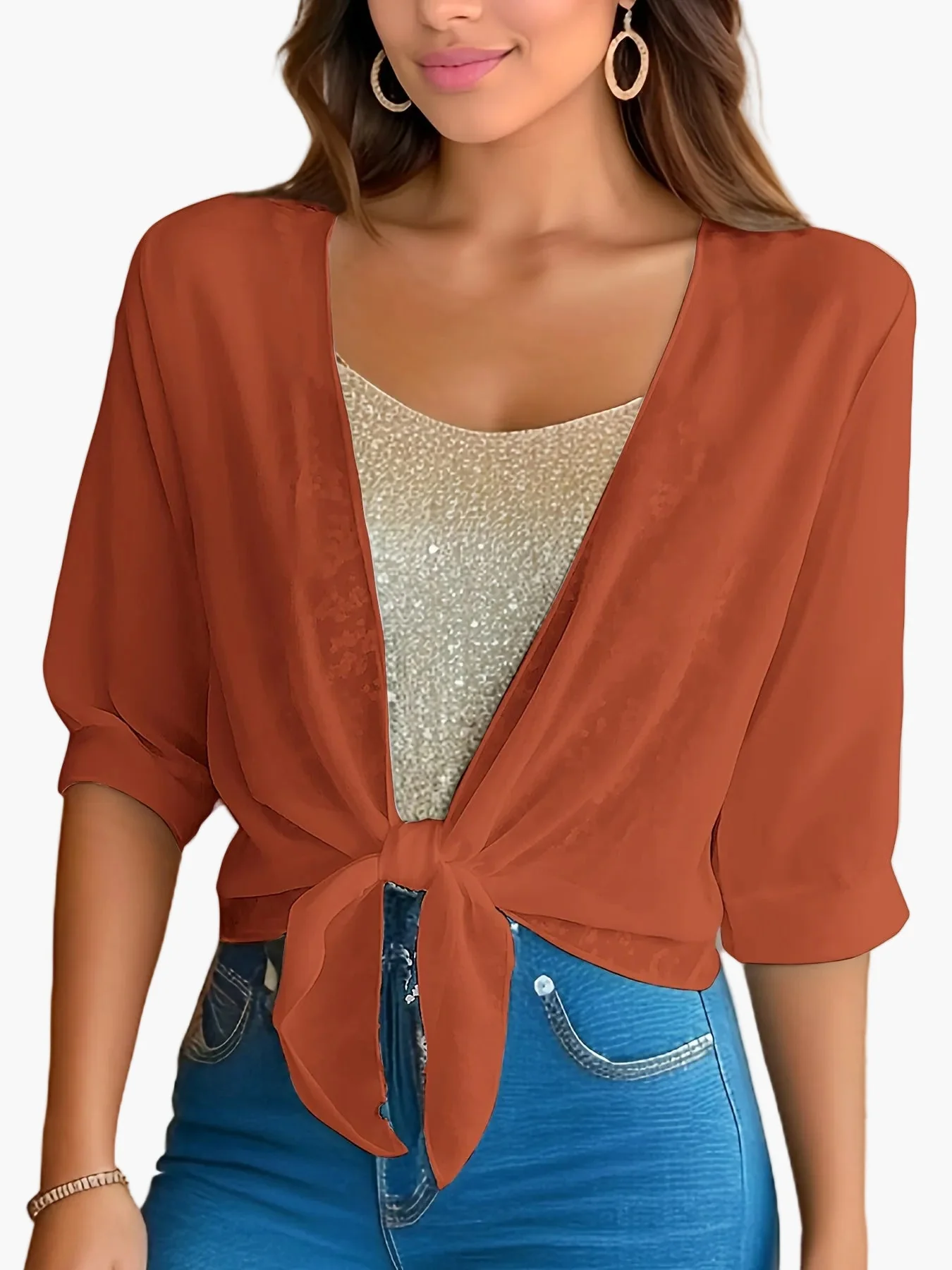 Damen Crop-Bluse mit Knoten-Detail und Halbarm – Modisch für Alltag und Freizeit - Image 3