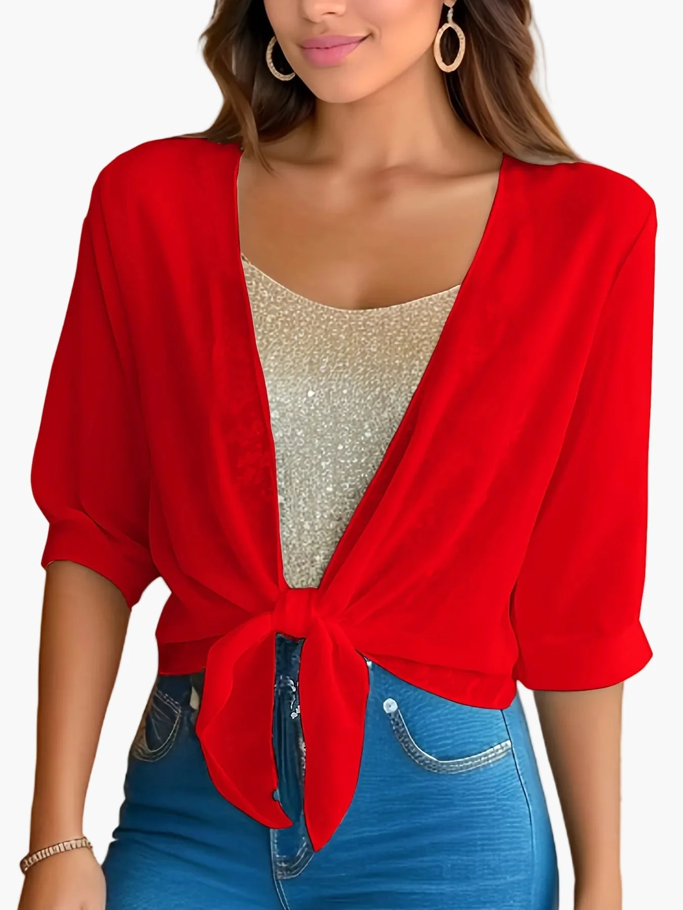 Damen Crop-Bluse mit Knoten-Detail und Halbarm – Modisch für Alltag und Freizeit - Image 4