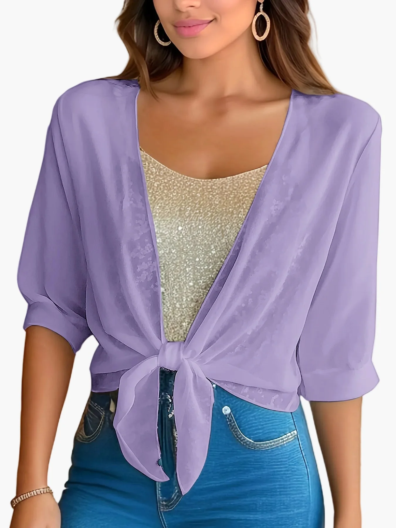 Damen Crop-Bluse mit Knoten-Detail und Halbarm – Modisch für Alltag und Freizeit - Image 5