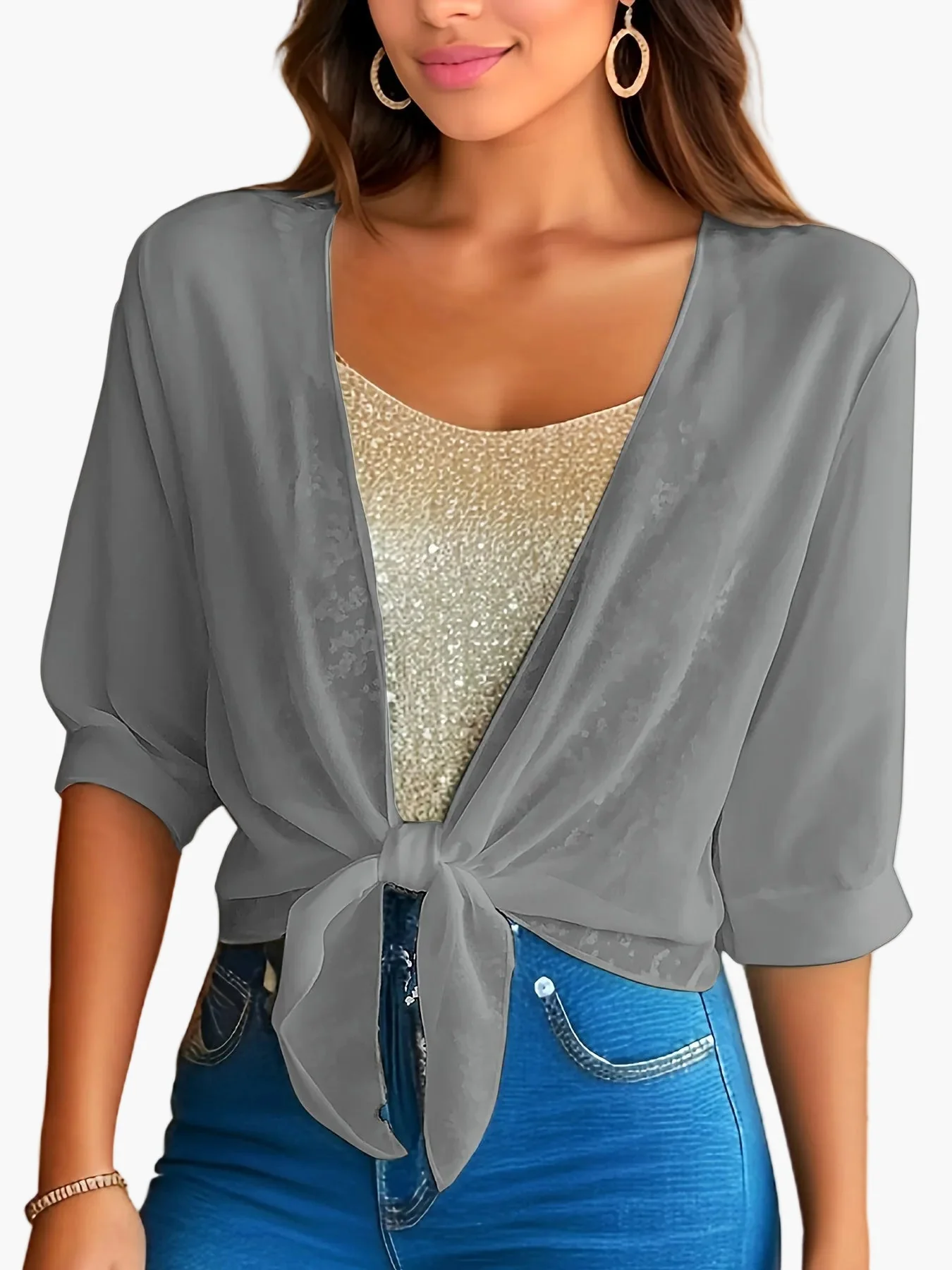 Damen Crop-Bluse mit Knoten-Detail und Halbarm – Modisch für Alltag und Freizeit - Image 6