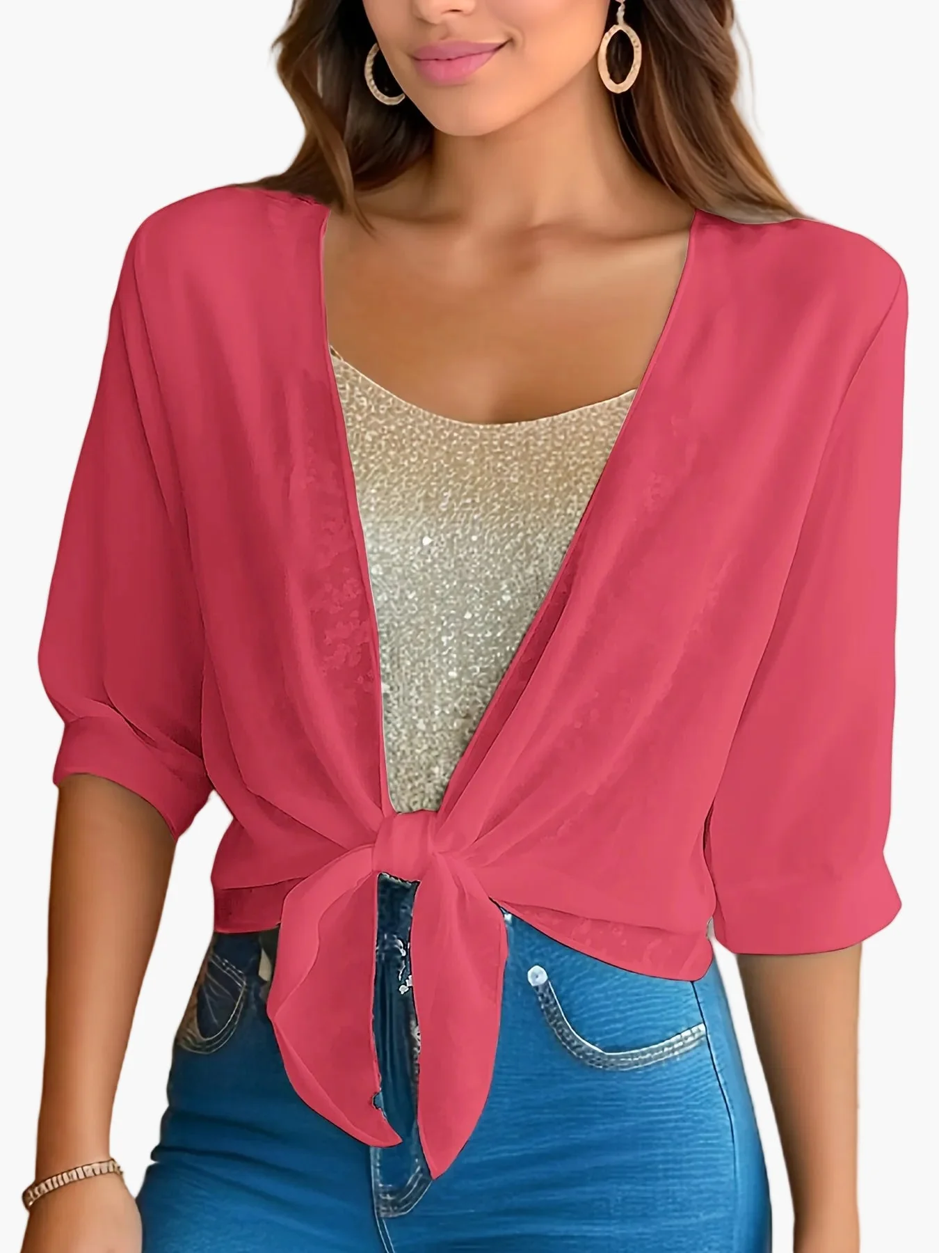 Damen Crop-Bluse mit Knoten-Detail und Halbarm – Modisch für Alltag und Freizeit - Image 7