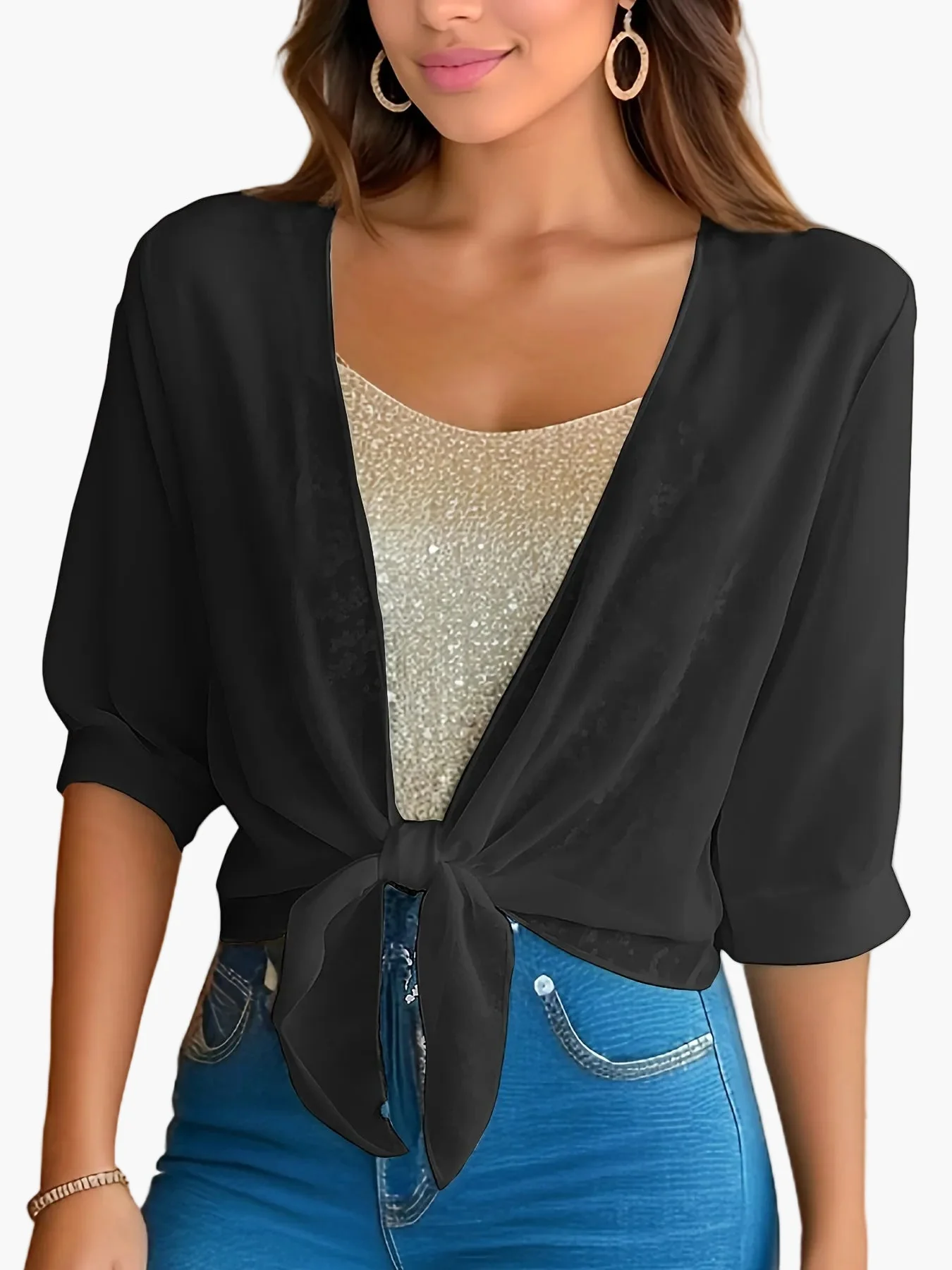 Damen Crop-Bluse mit Knoten-Detail und Halbarm – Modisch für Alltag und Freizeit - Image 8