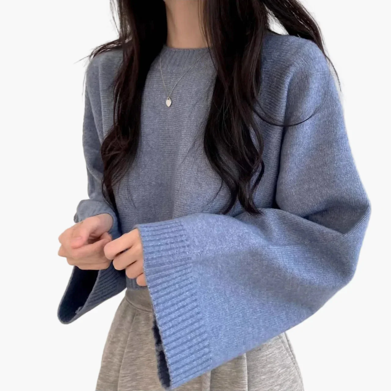 Damen Cropped Pullover mit weitem Ärmel – Modischer Freizeit-Look für Alltag und Büro - Image 2