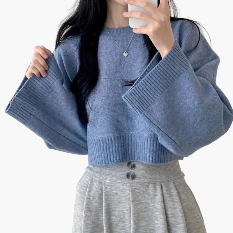 Damen Cropped Pullover mit weitem Ärmel – Modischer Freizeit-Look für Alltag und Büro - Image 3