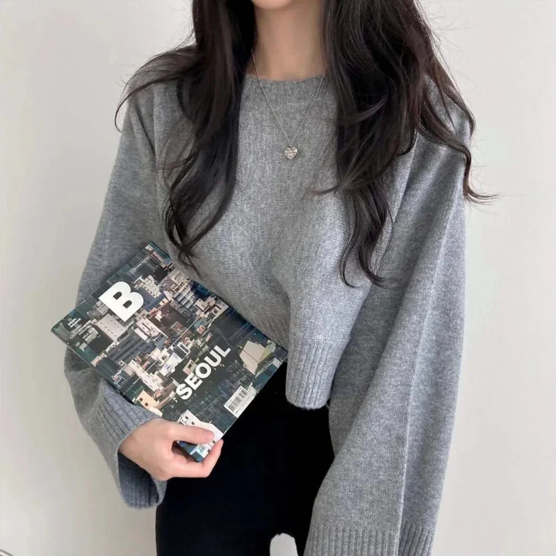 Damen Cropped Pullover mit weitem Ärmel – Modischer Freizeit-Look für Alltag und Büro - Image 5