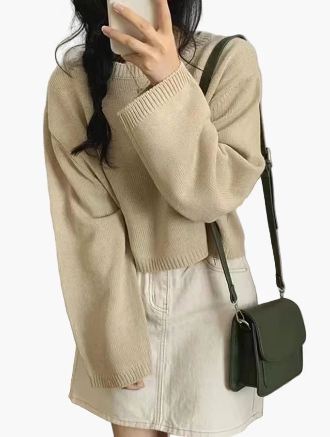 Damen Cropped Pullover mit weitem Ärmel – Modischer Freizeit-Look für Alltag und Büro - Image 7