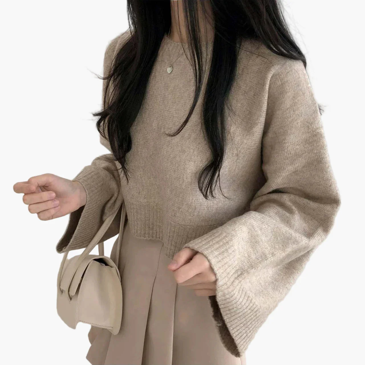 Damen Cropped Pullover mit weitem Ärmel – Modischer Freizeit-Look für Alltag und Büro - Image 8