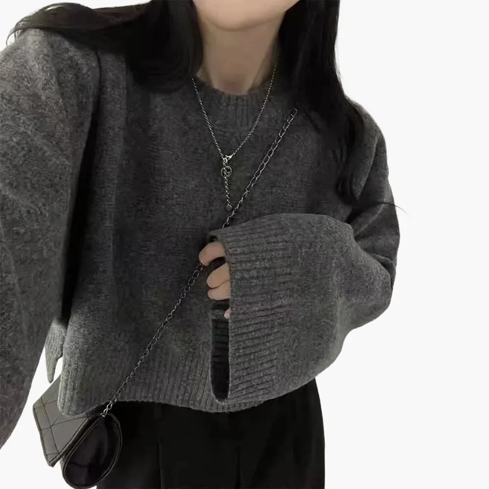 Damen Cropped Pullover mit weitem Ärmel – Modischer Freizeit-Look für Alltag und Büro - Image 9