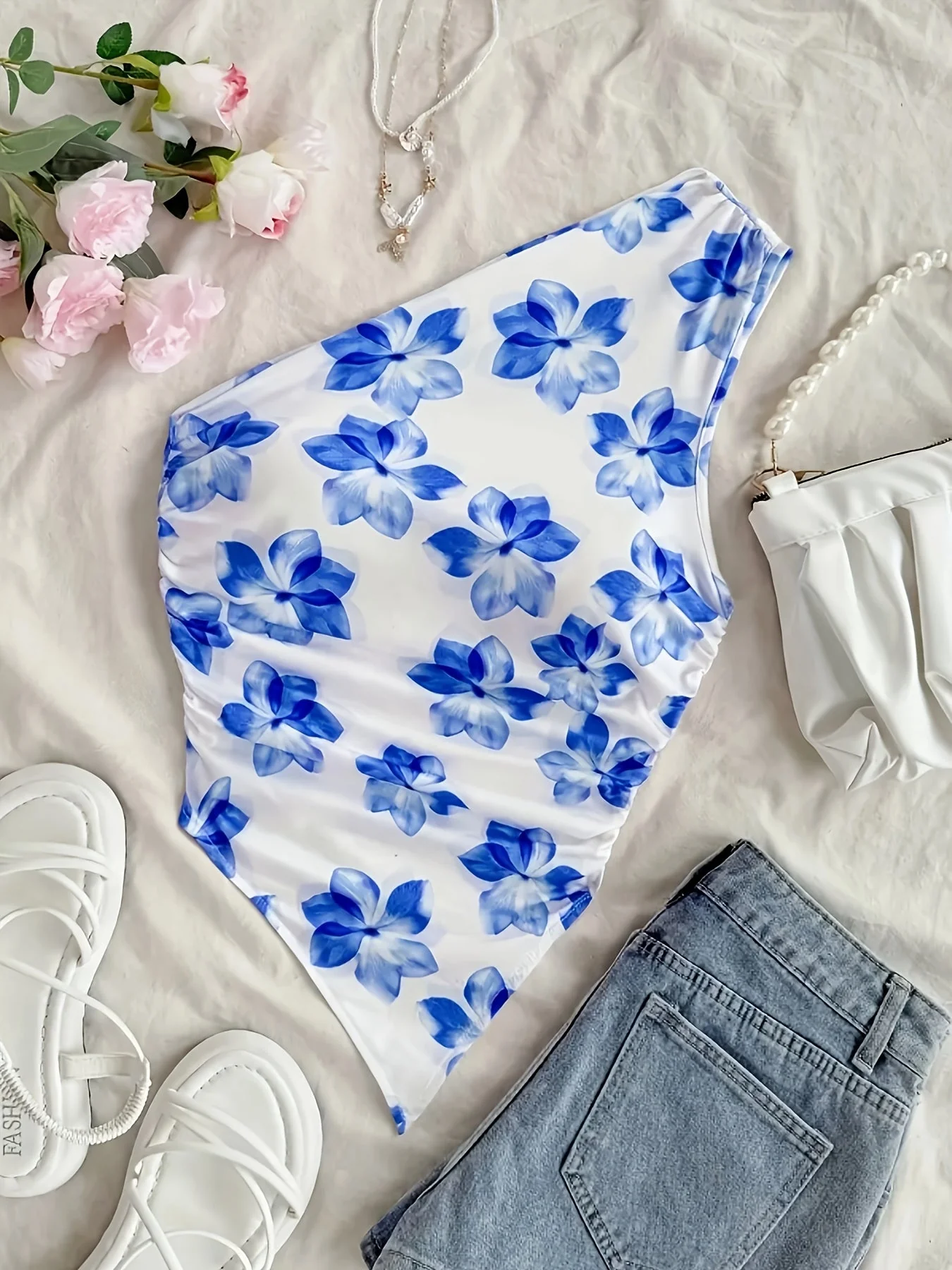 Damen Ein-Schulter Badeanzug Elegant Blumenmuster für Frühling & Sommer
