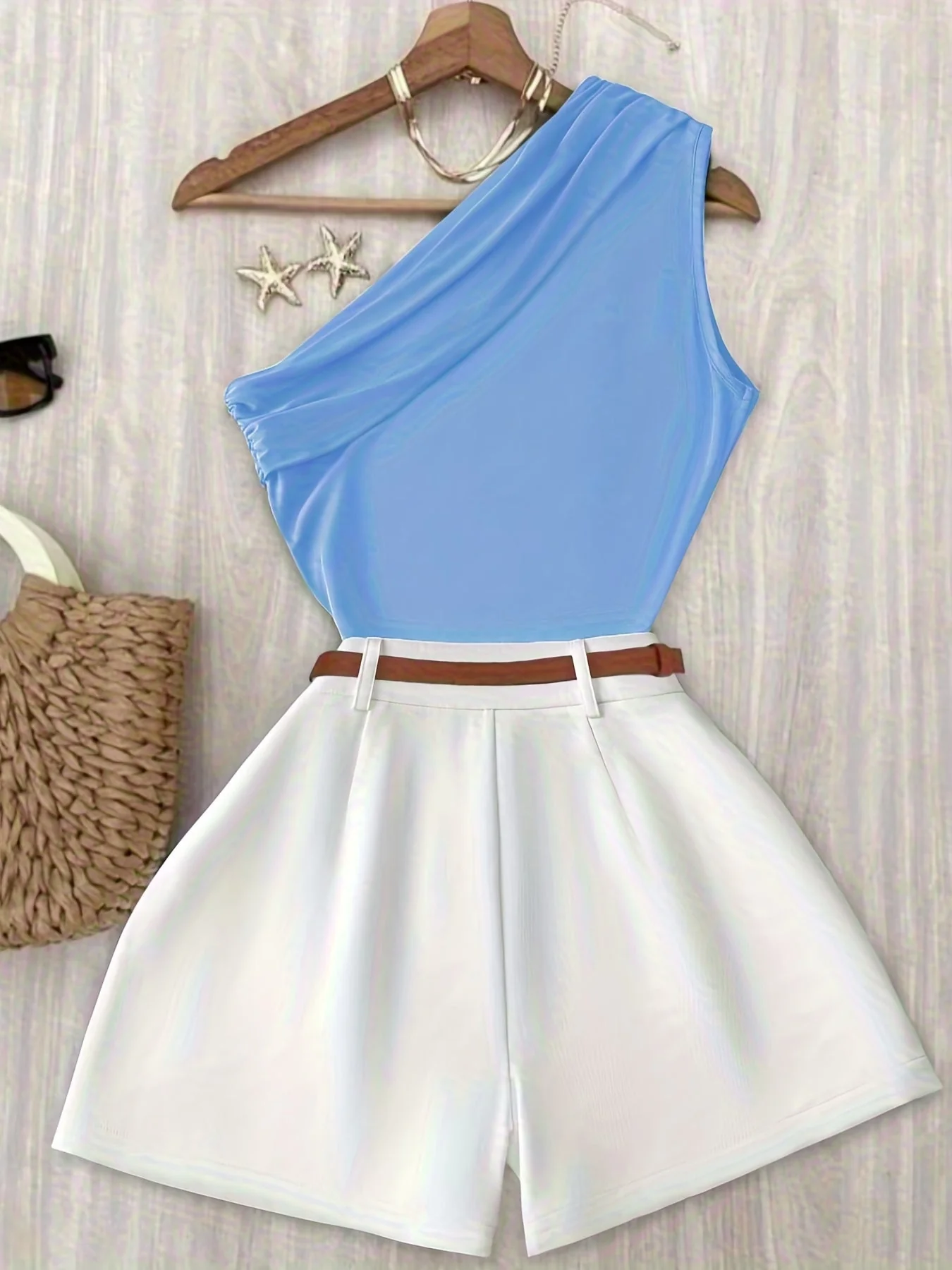 Damen Ein-Schulter Elegantes Sommer Outfit Set – Stylische Shorts und Oberteil für Freizeit und Urlaub - Image 6