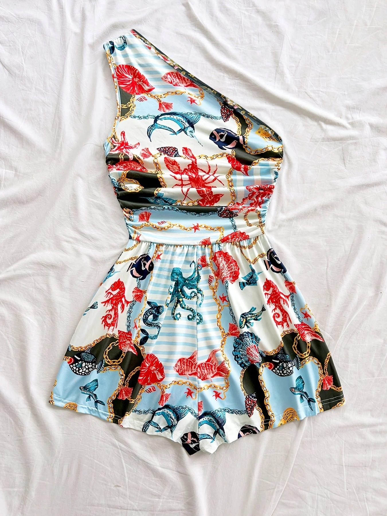 Damen Ein-Schulter Jumpsuit mit tropischem Print – Sommermode für Urlaub & Freizeit - Image 5